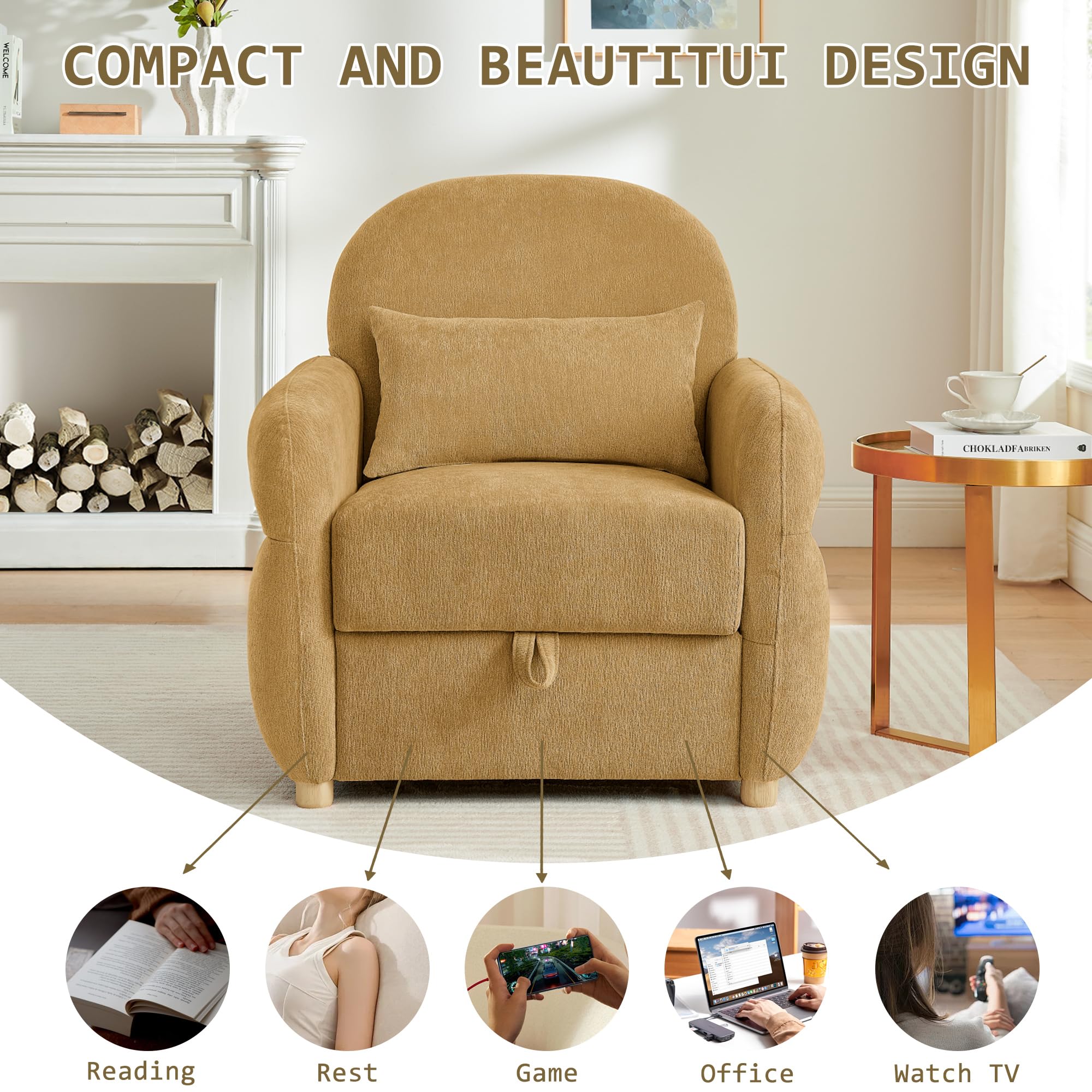 Accent Chair with Storage Ginger Yellow 33.5"