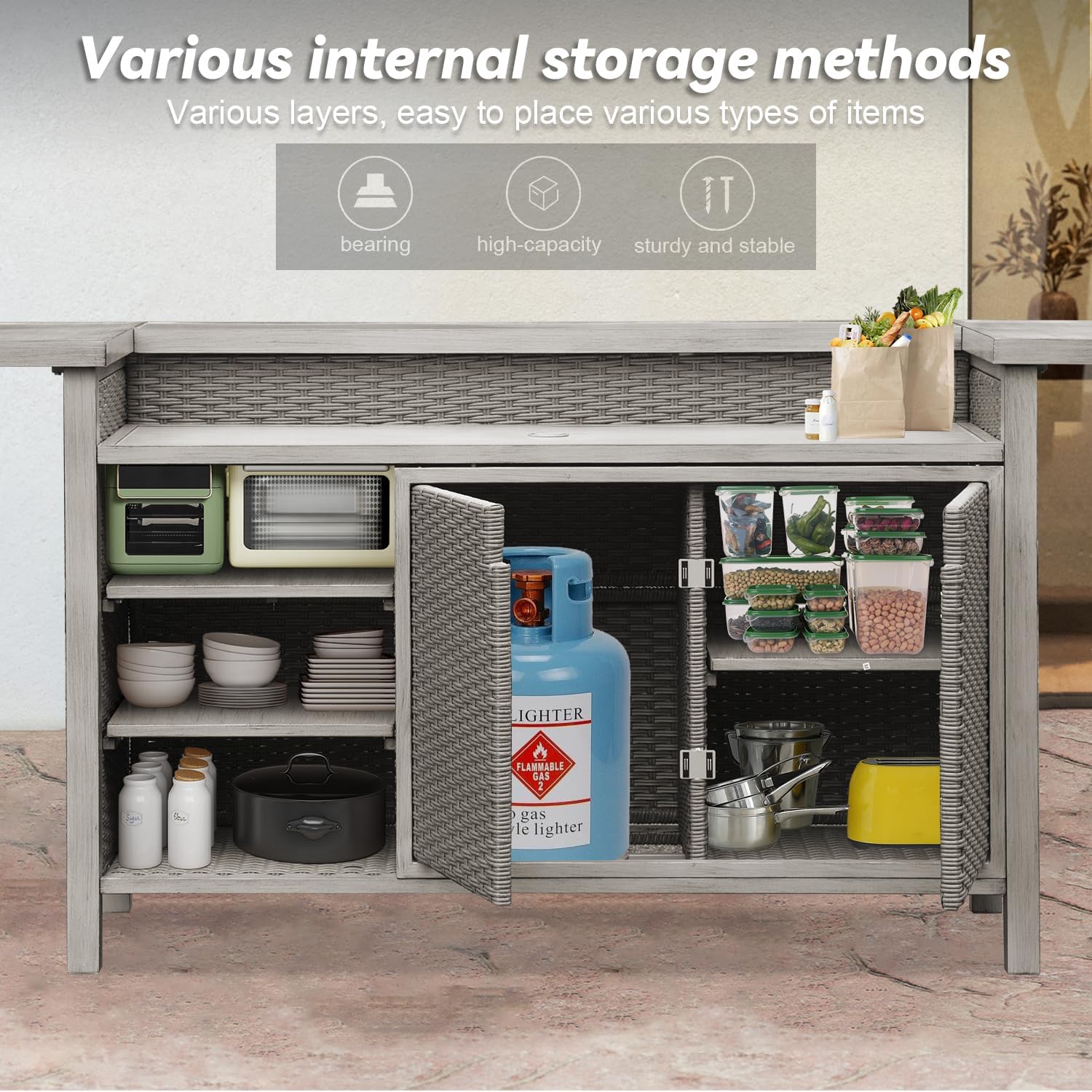 Outdoor Bar Unit with Storage - All-Weather Wicker Aluminum Frame