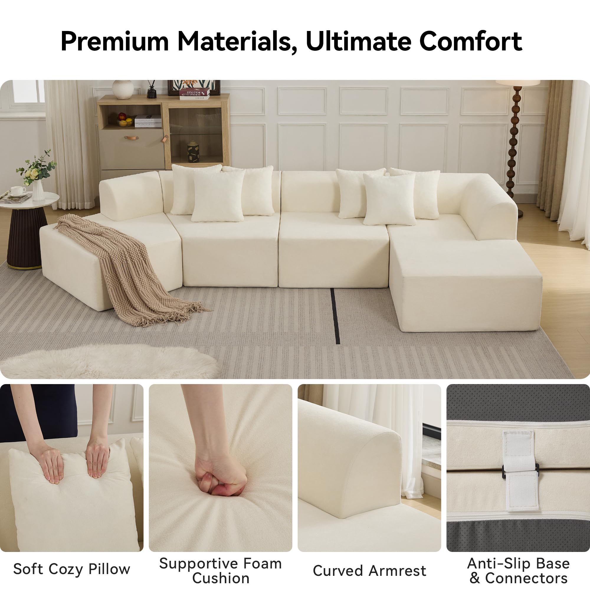 140'' Oversized Cloud Velvet Curved Sectional Couch with L-Shape Chaise