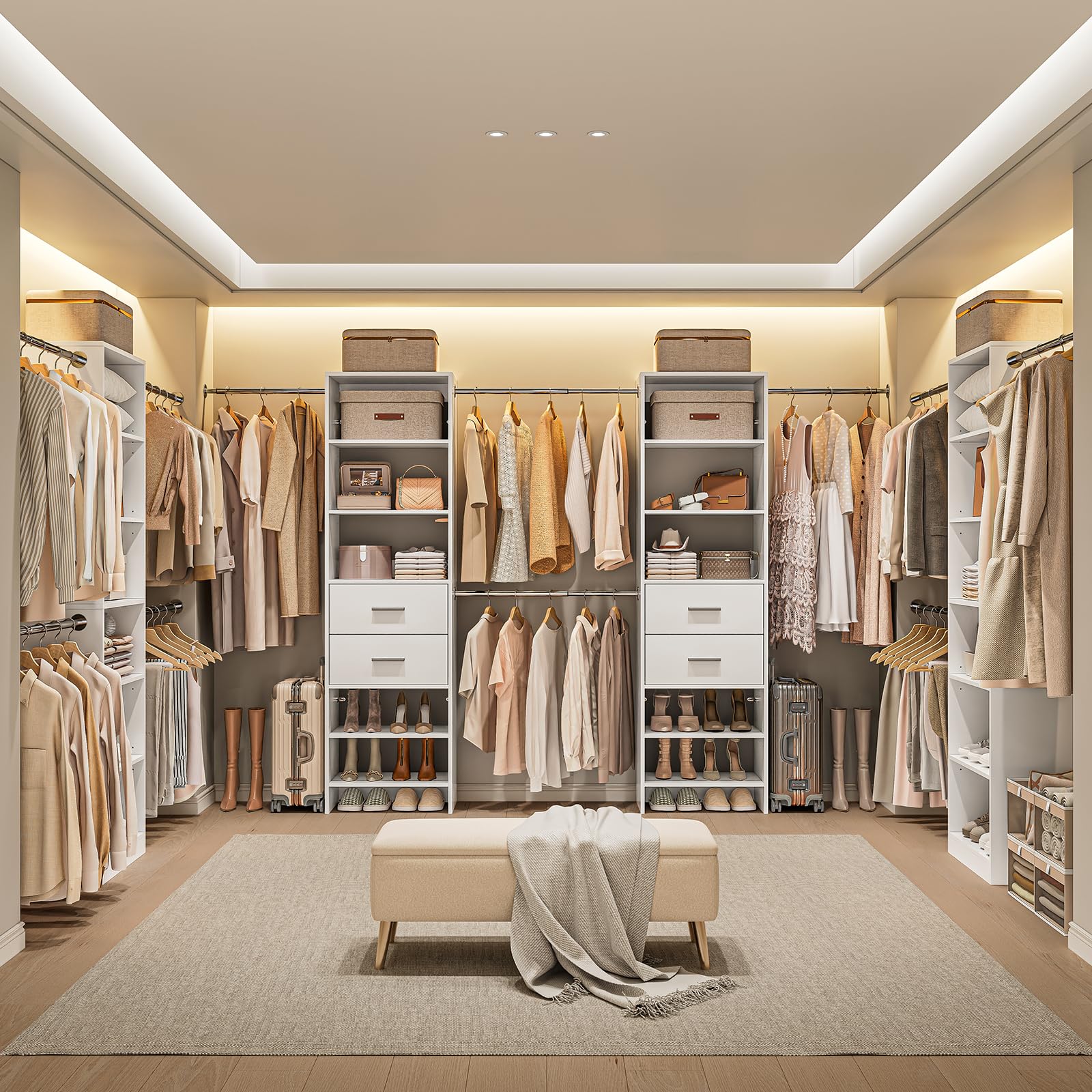 Closet System with 2 Drawers and Telescopic Rods