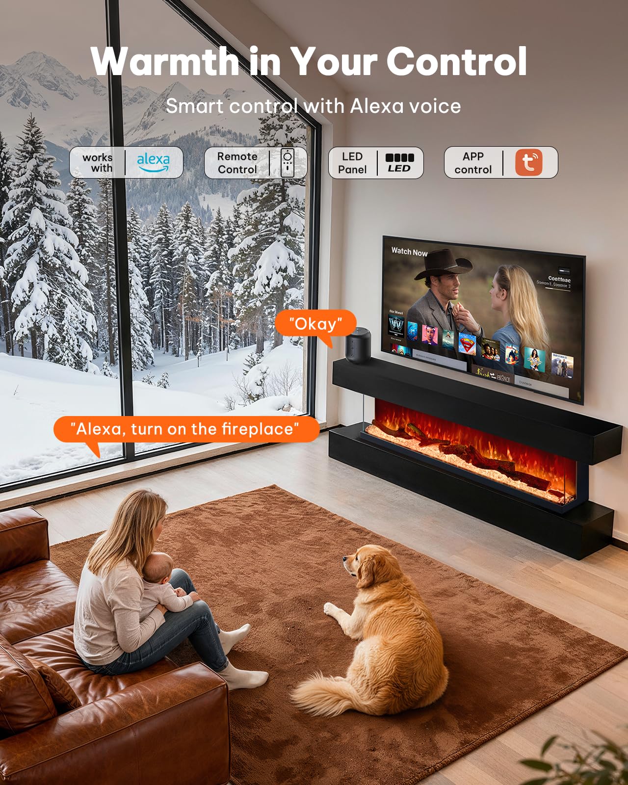 50" Triple-View Electric Fireplace with Smart Controls