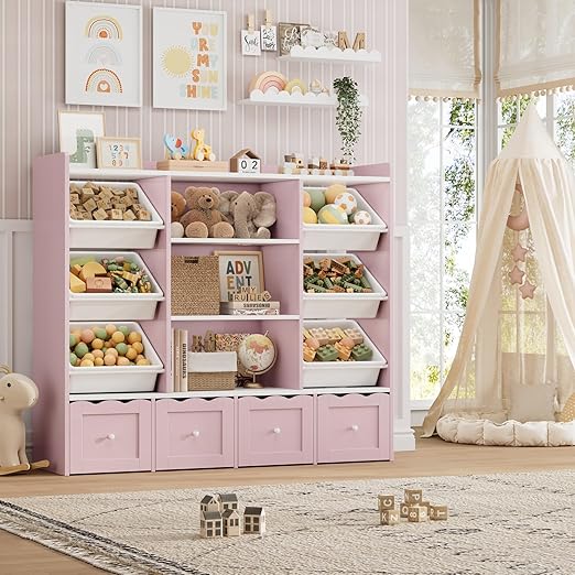 Kids Toy Storage Organizer with Bookshelf and Rolling Drawers