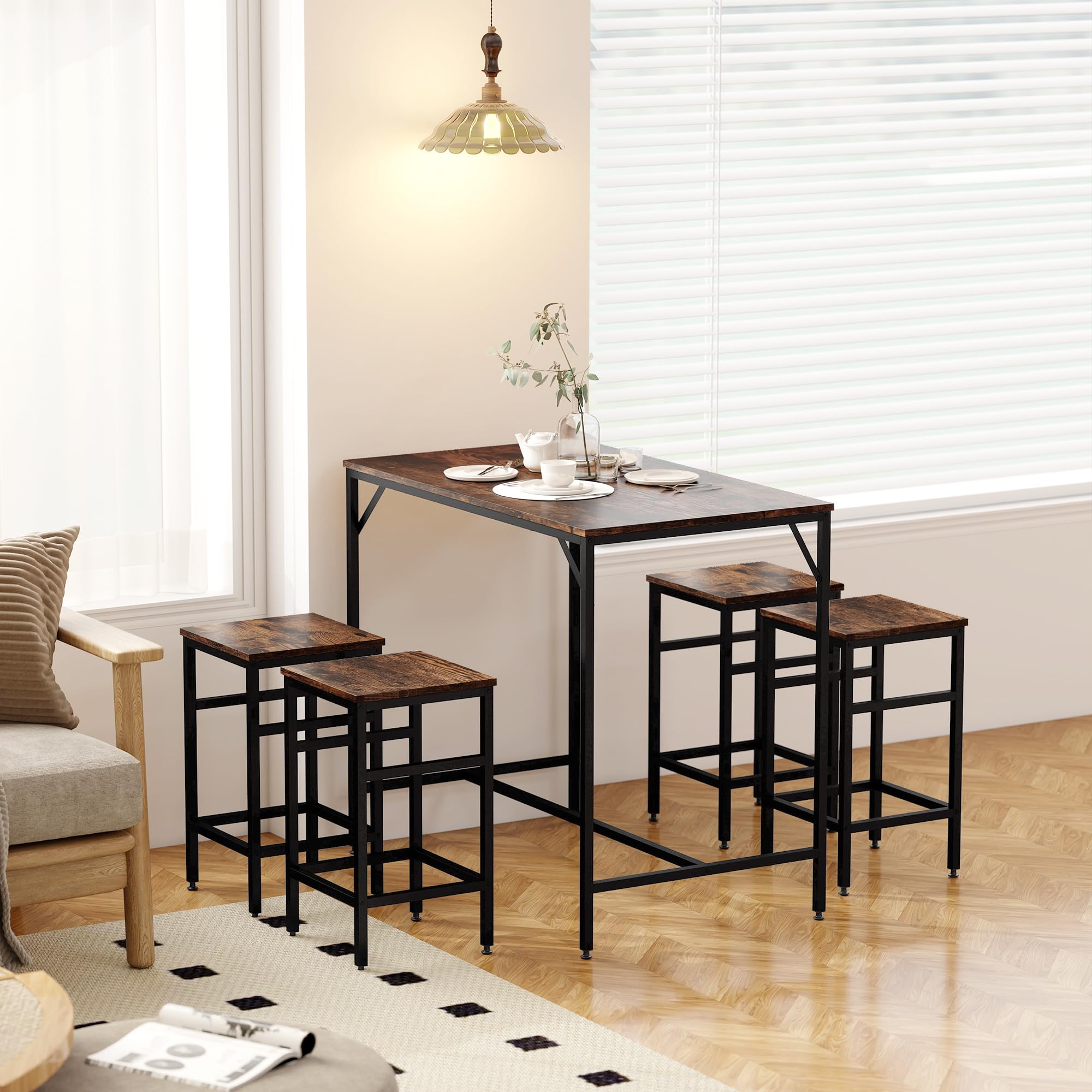 5-Piece Industrial Bar Table Set with Stools