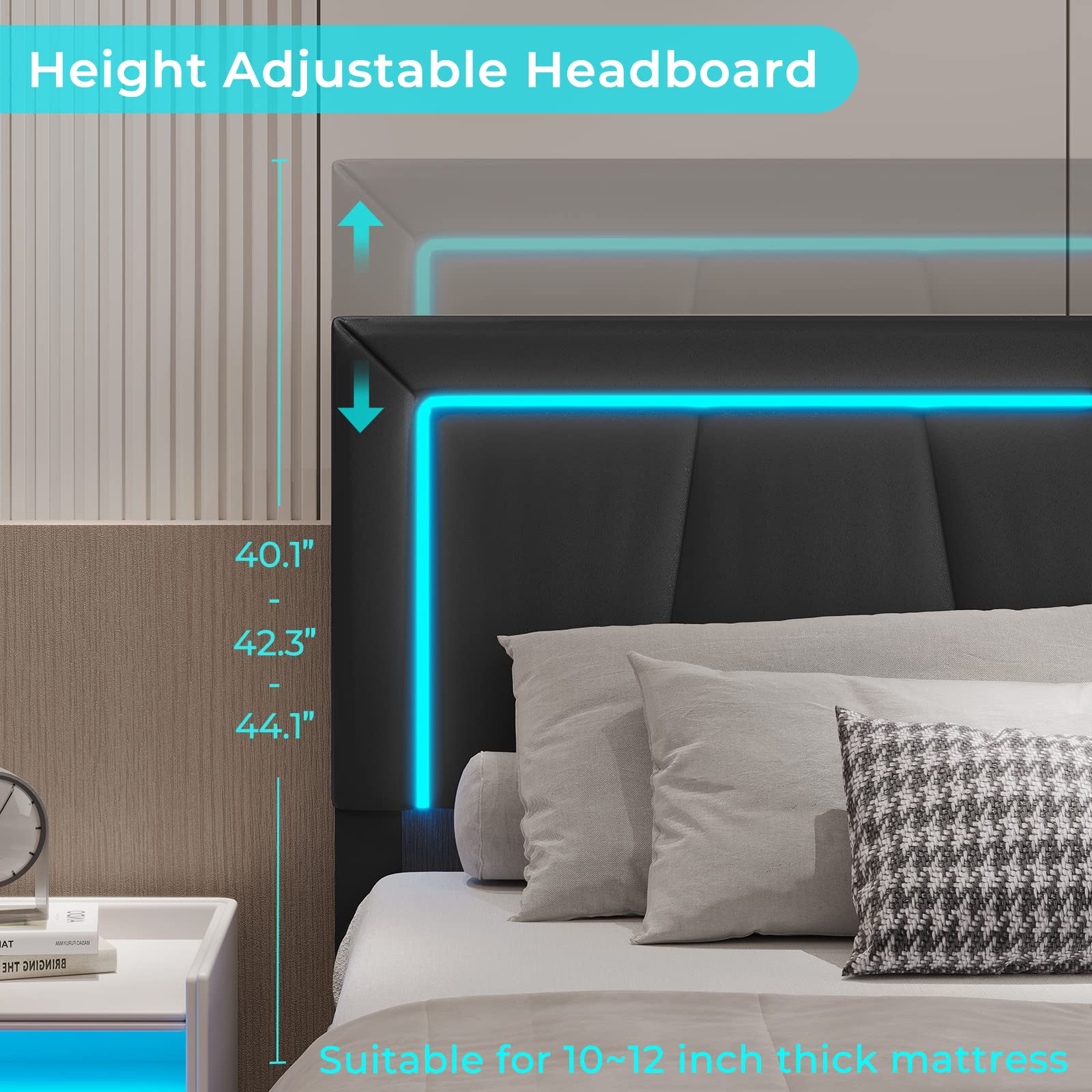 Queen Bed Frame with LED Headboard, Storage Drawers & Charging Station