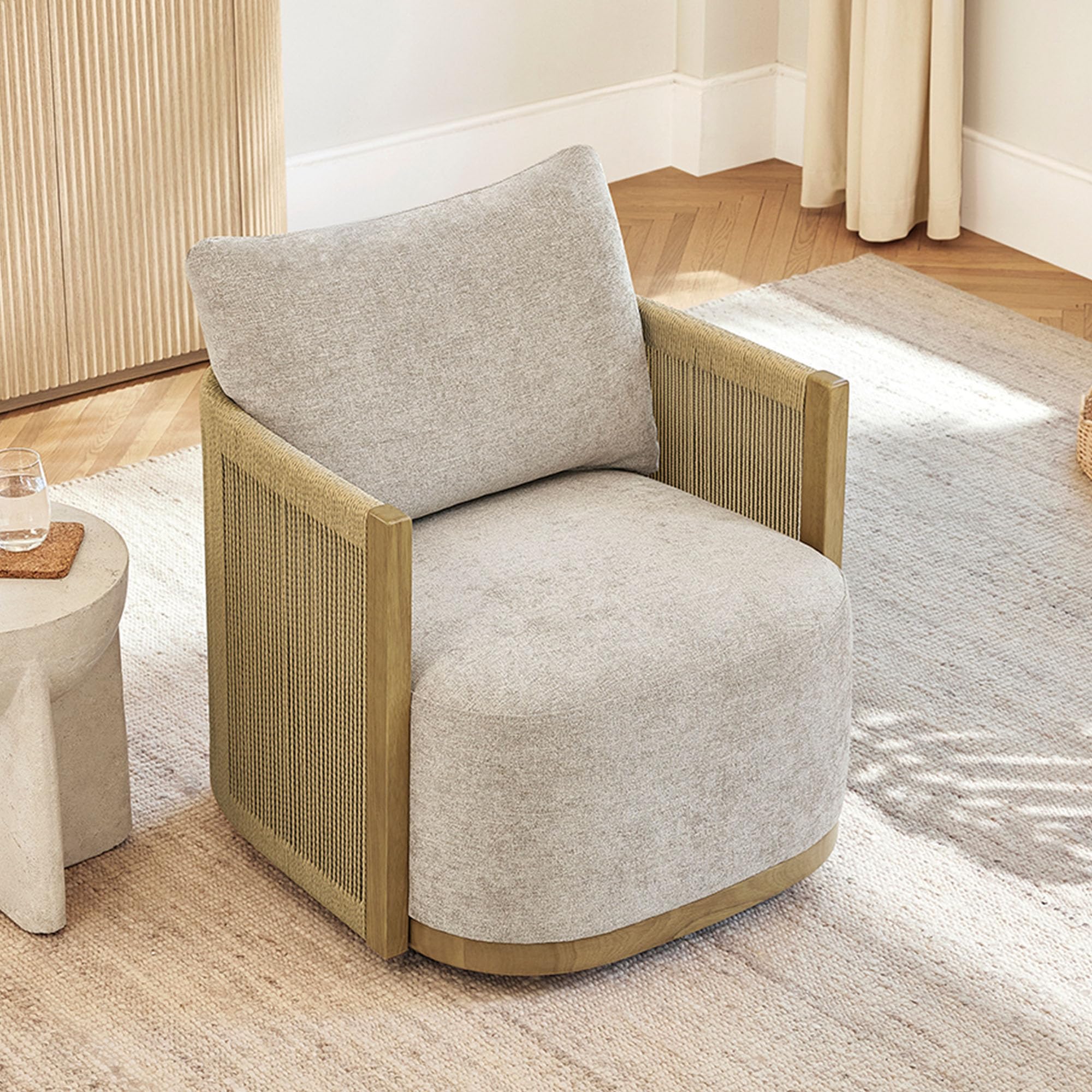 Braid Swivel Accent Chair with Paper Cord and Wood Frame