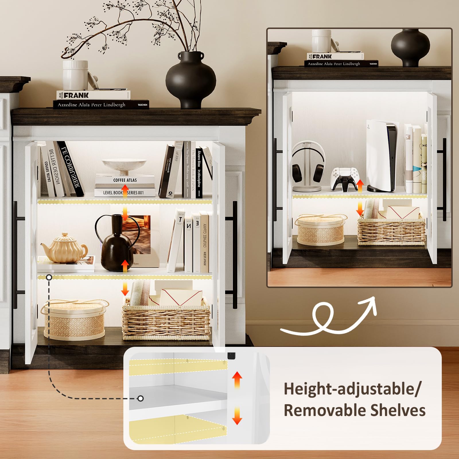 104" Fireplace TV Stand with Electric Insert and Storage Cabinets