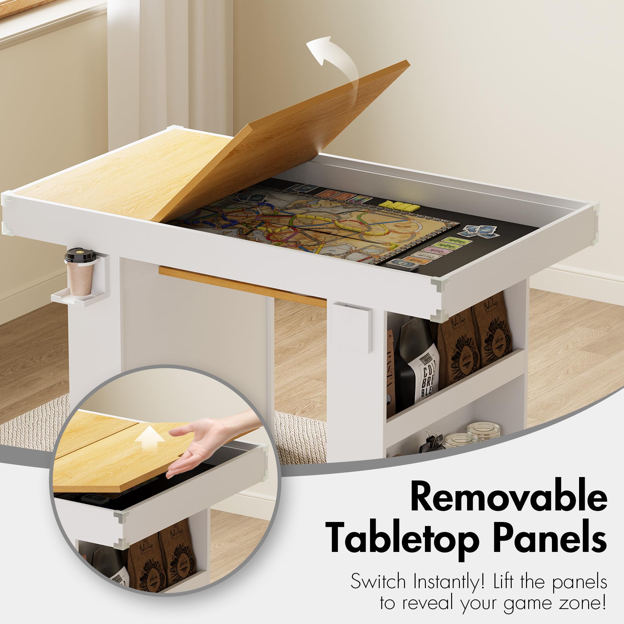Gaming Dining Table with Removable Top & PU Leather Mat