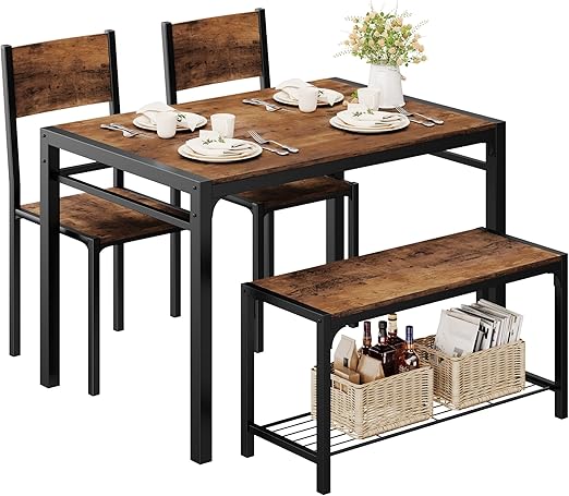 3-Piece Wooden Dining Table Set with 2 Chairs and Wine Rack