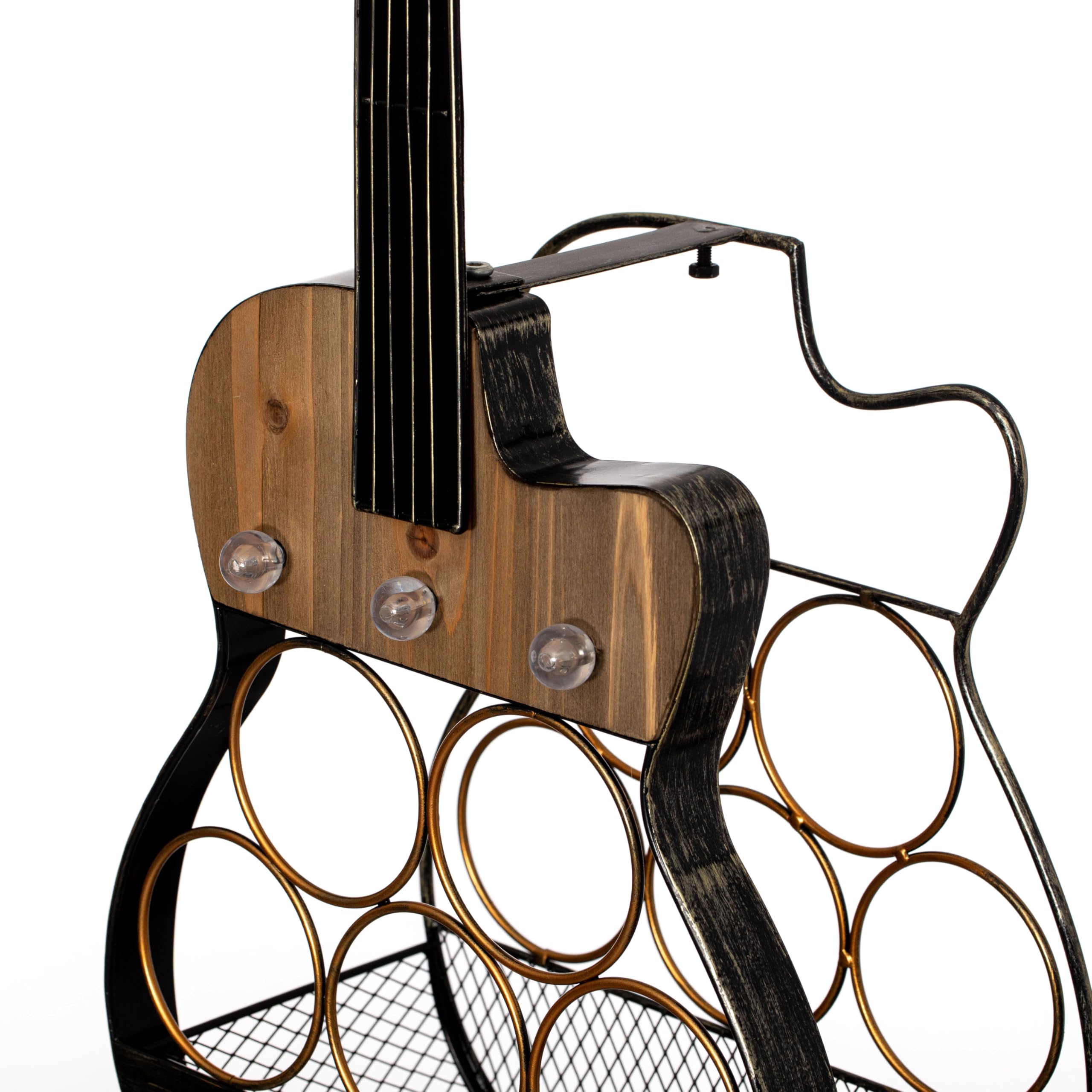 Guitar Wine Rack 5-Bottle LED Freestanding