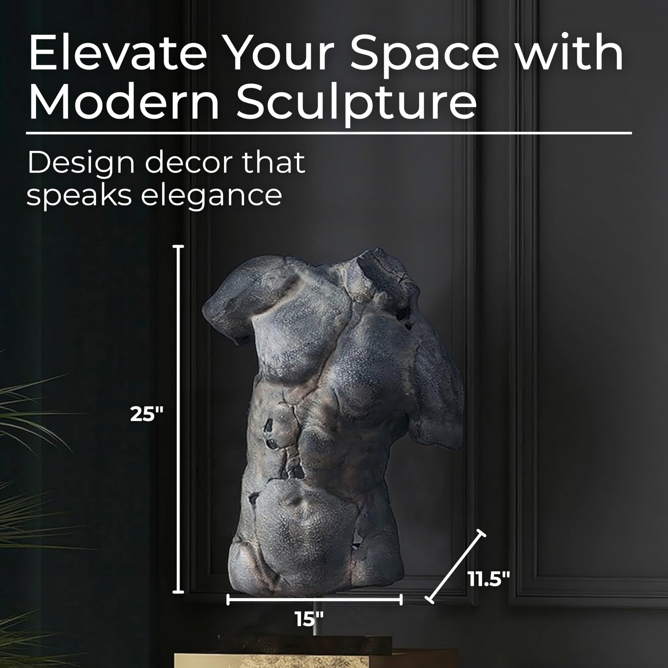 Cracked Male Torso Sculpture with Textured Black Finish