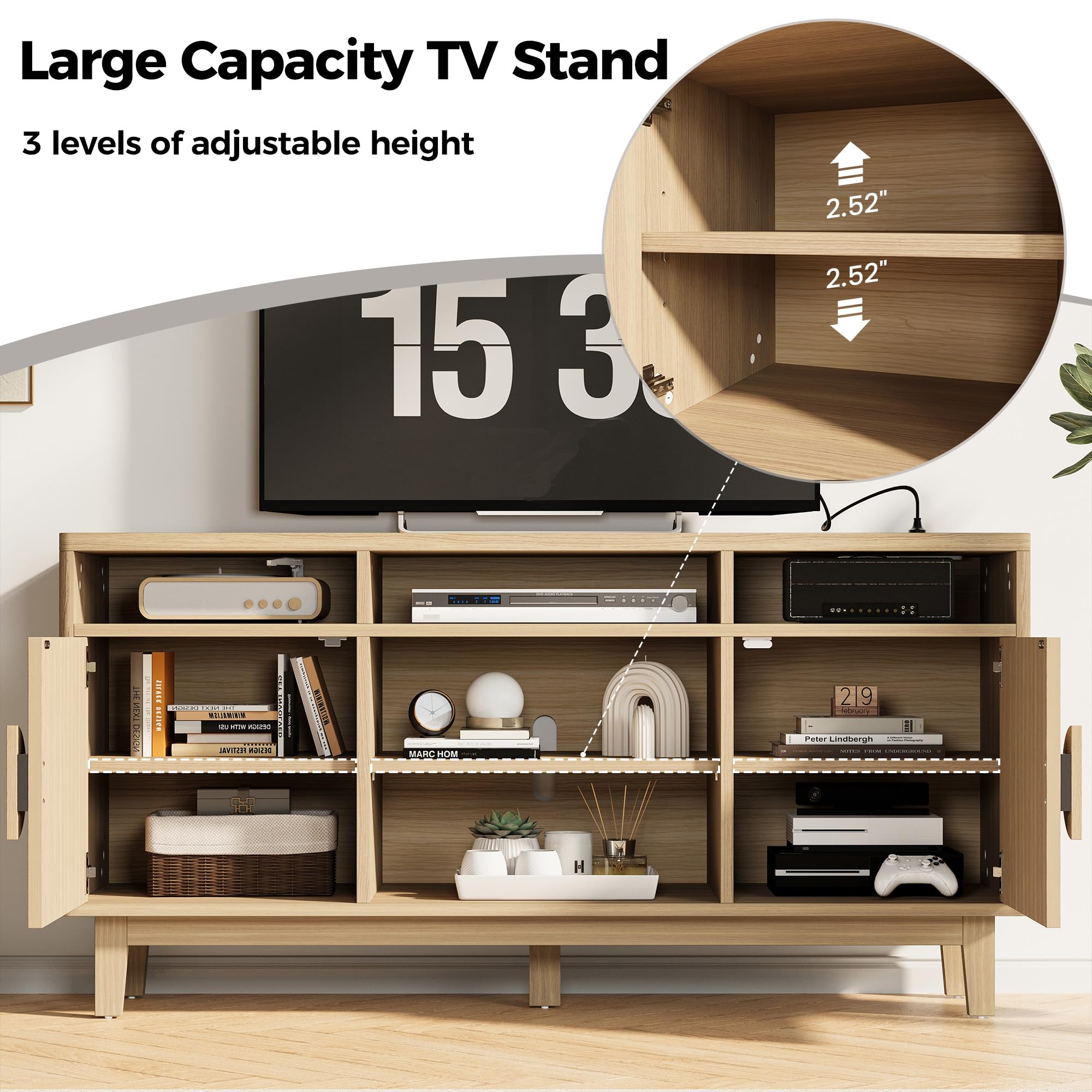 59 Inch TV Stand Entertainment Center with Storage and Charging Station