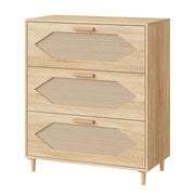 3 Drawer Rattan Dresser with Oak Finish