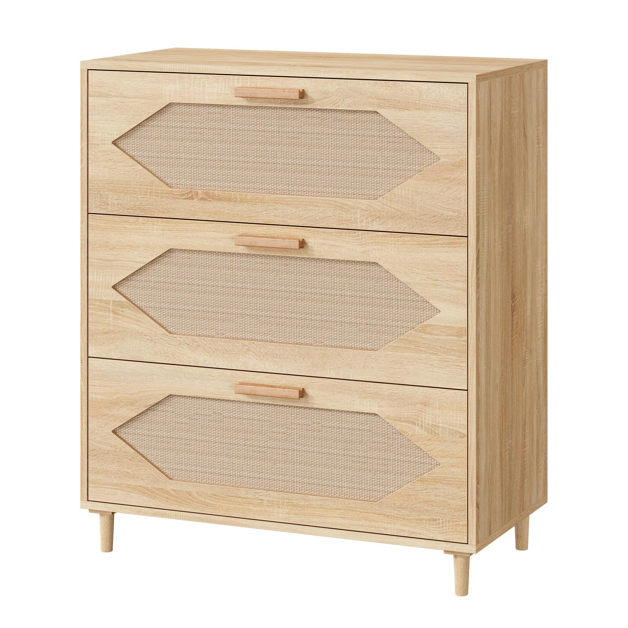 3 Drawer Rattan Dresser with Oak Finish