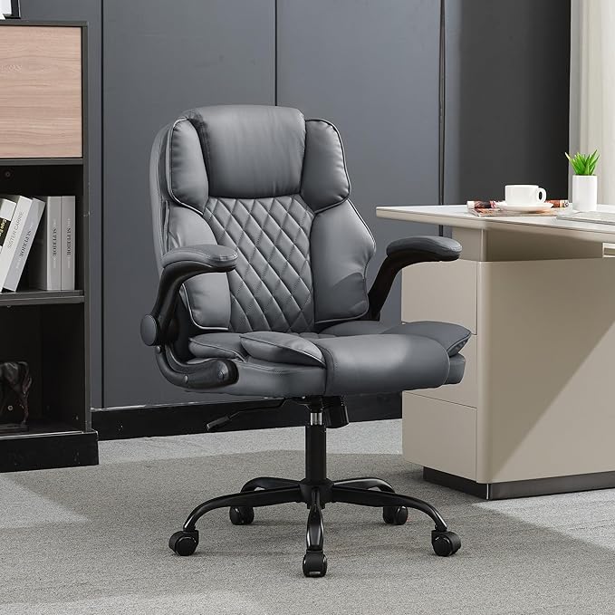 Executive Leather Office Chair with Flip-Up Arms