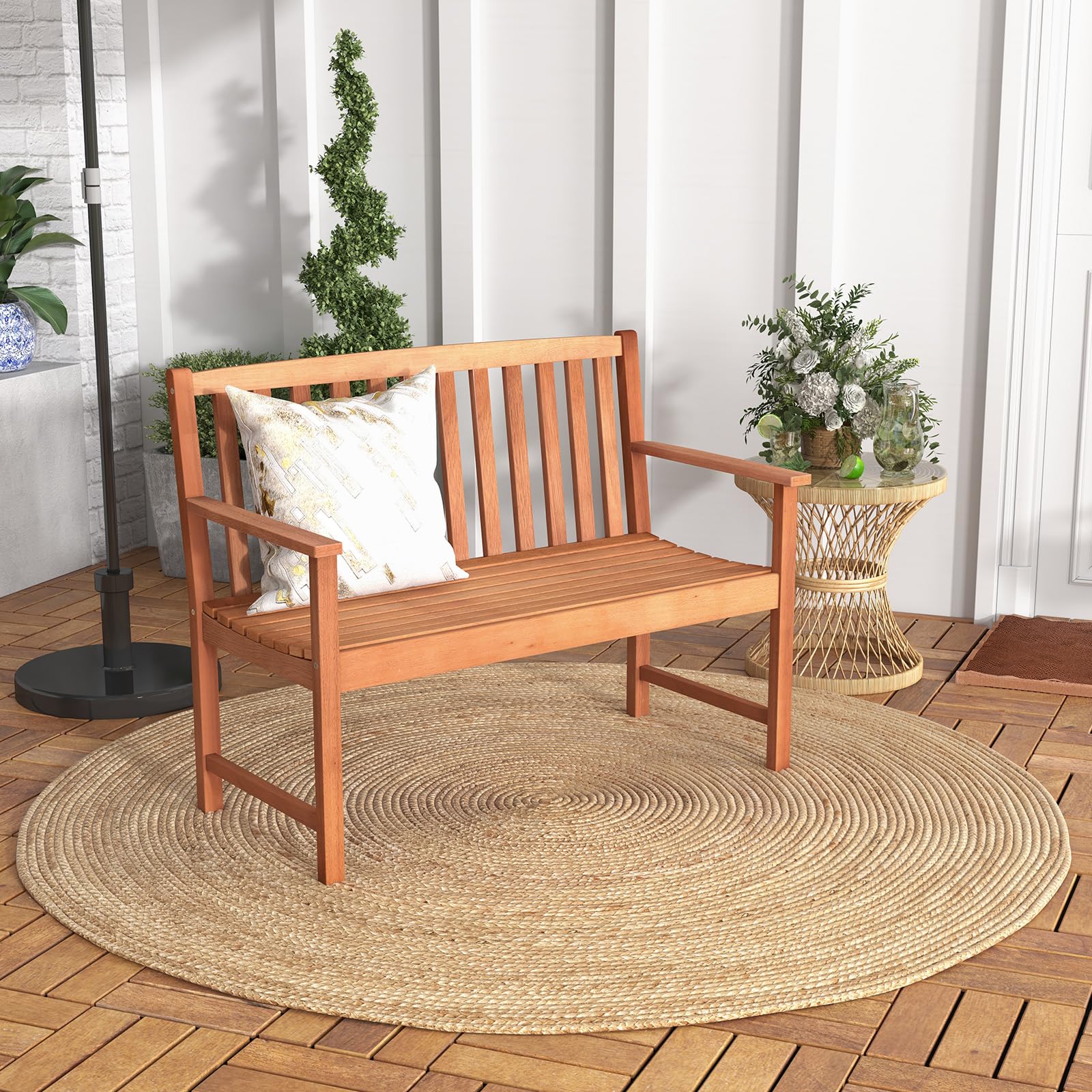 2-Person Eucalyptus Wood Patio Bench