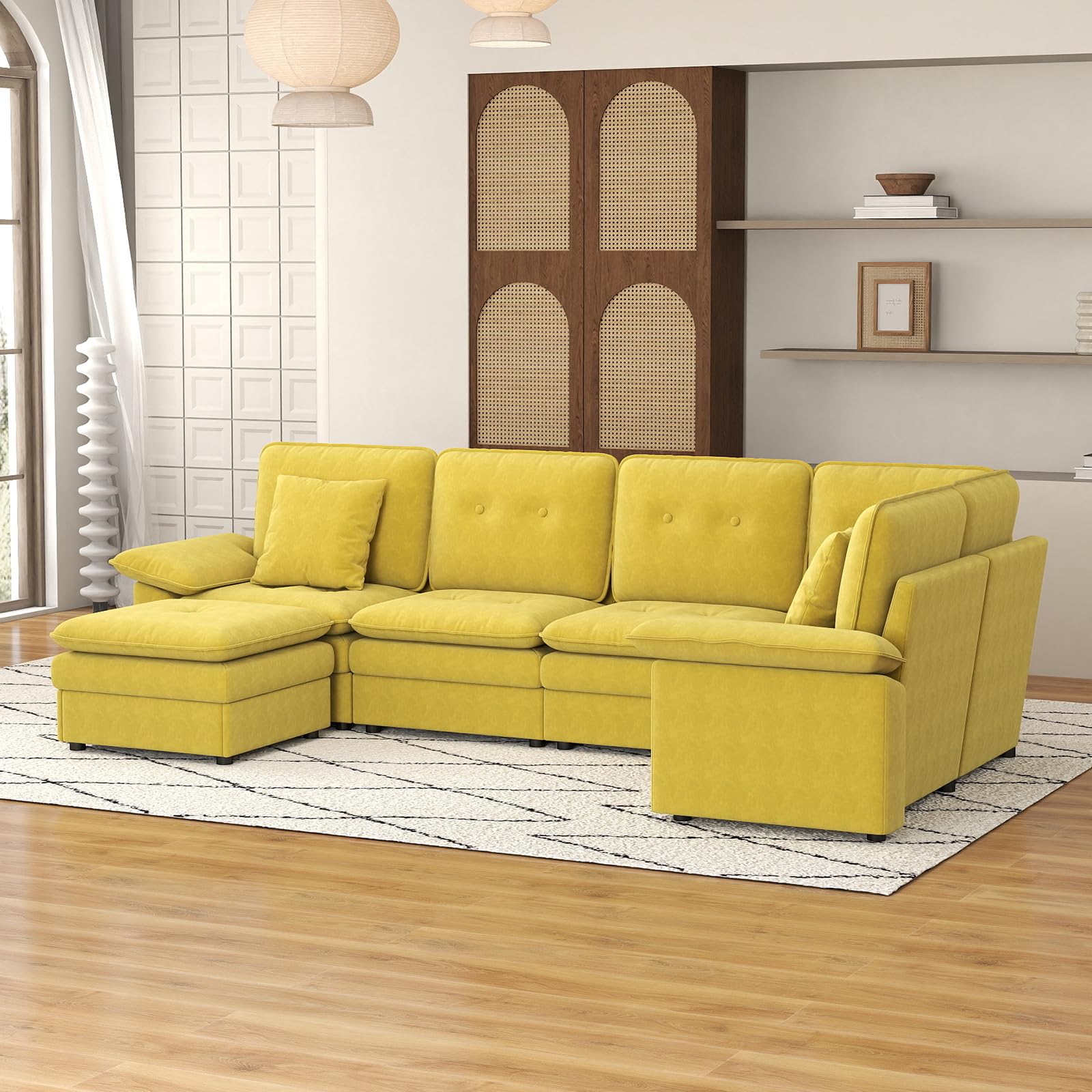 6-Seat Modular Sectional Sofa with Ottoman