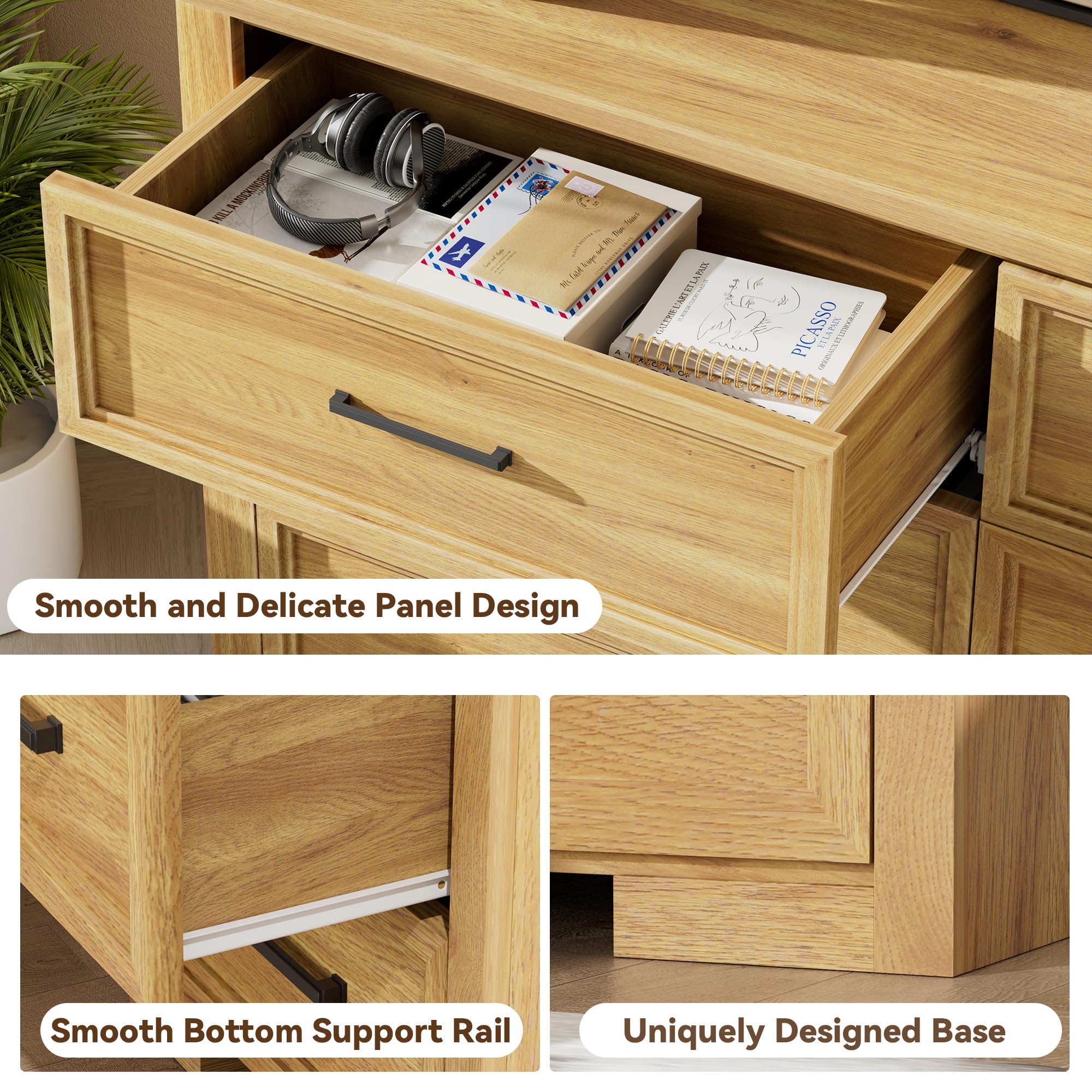 6 Drawer Dresser with Metal Handle - Natural Oak