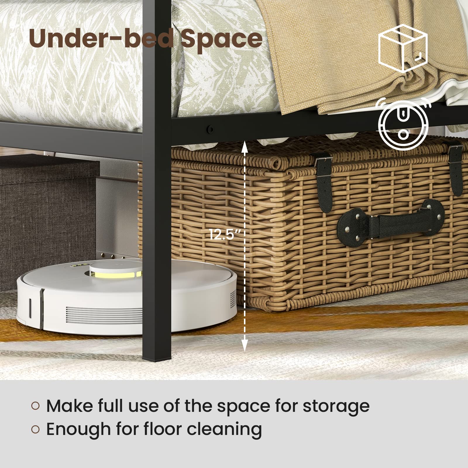 Queen Size Metal Canopy Bed Frame with 4 Poster Headboard