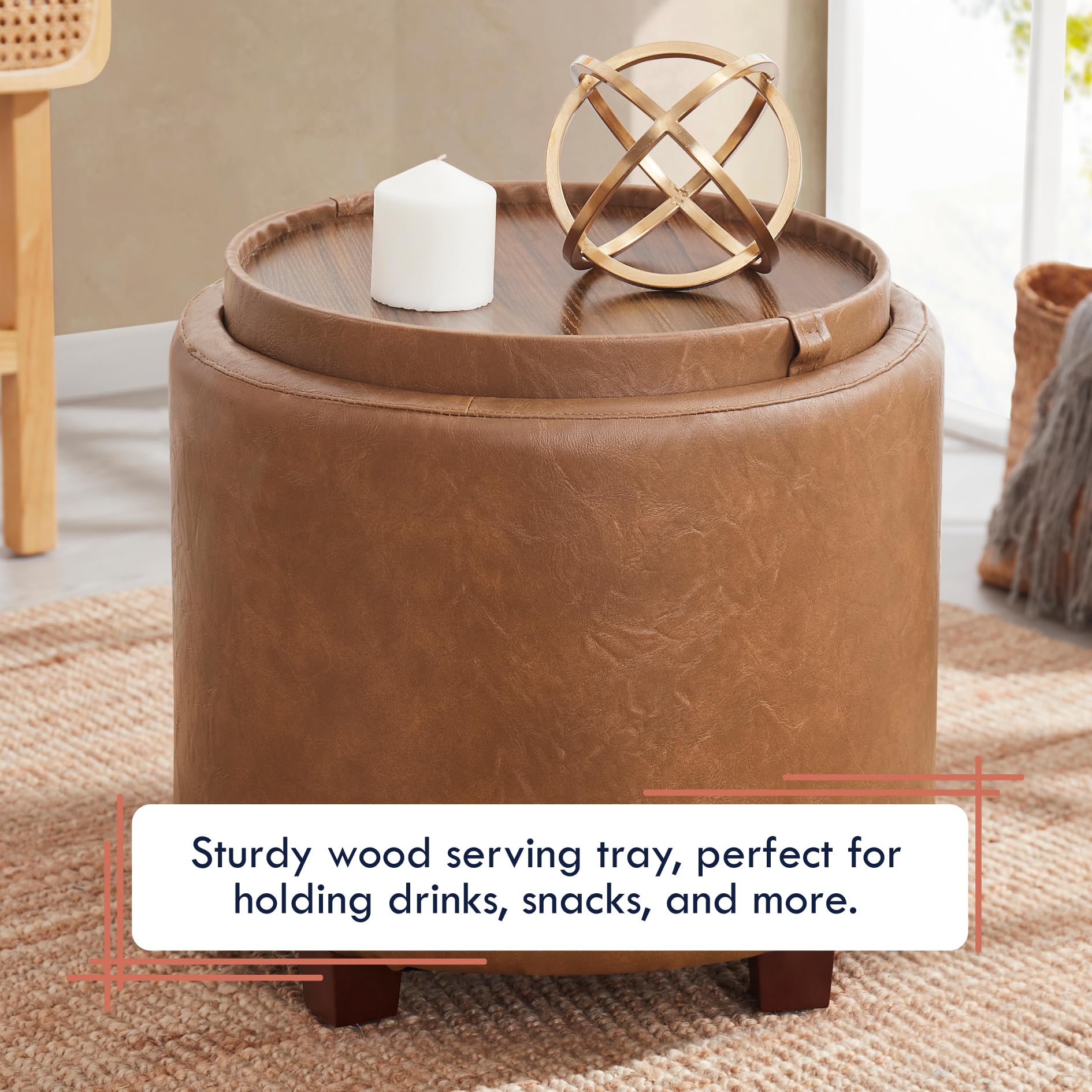 Round Storage Ottoman with Tray Lid