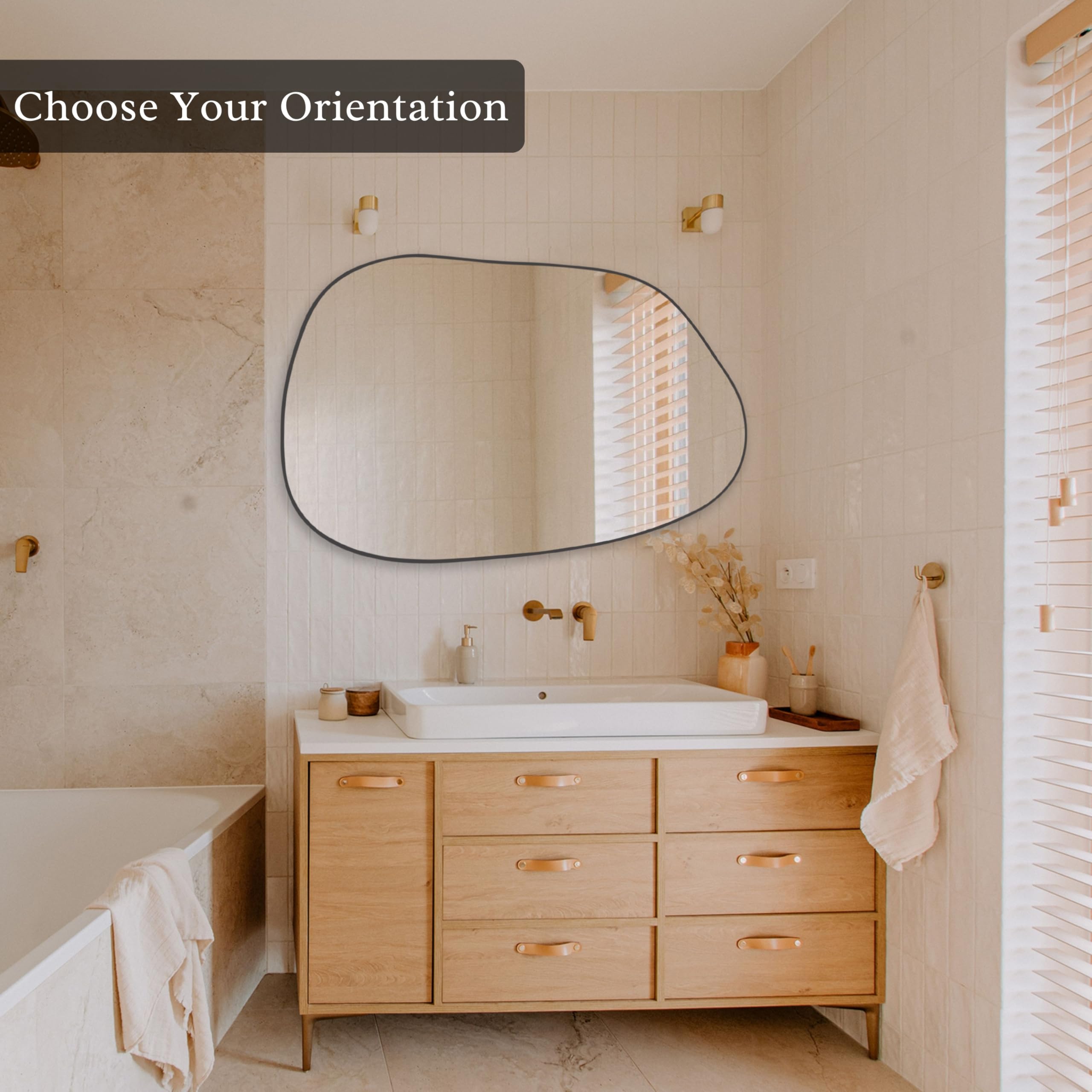 Irregular Asymmetrical Wall Mirror 40x26 Black