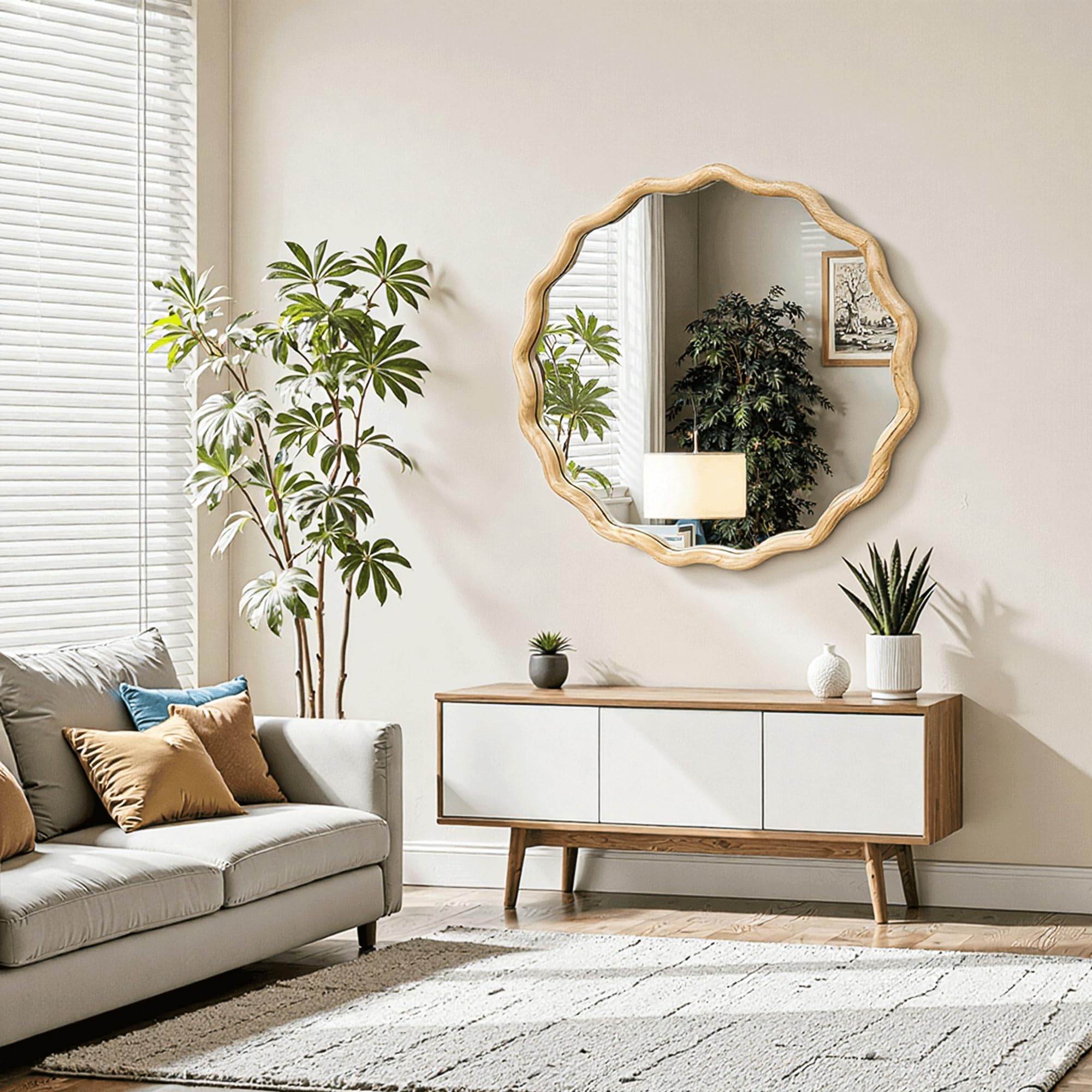 24" Wavy Round Wood Mirror