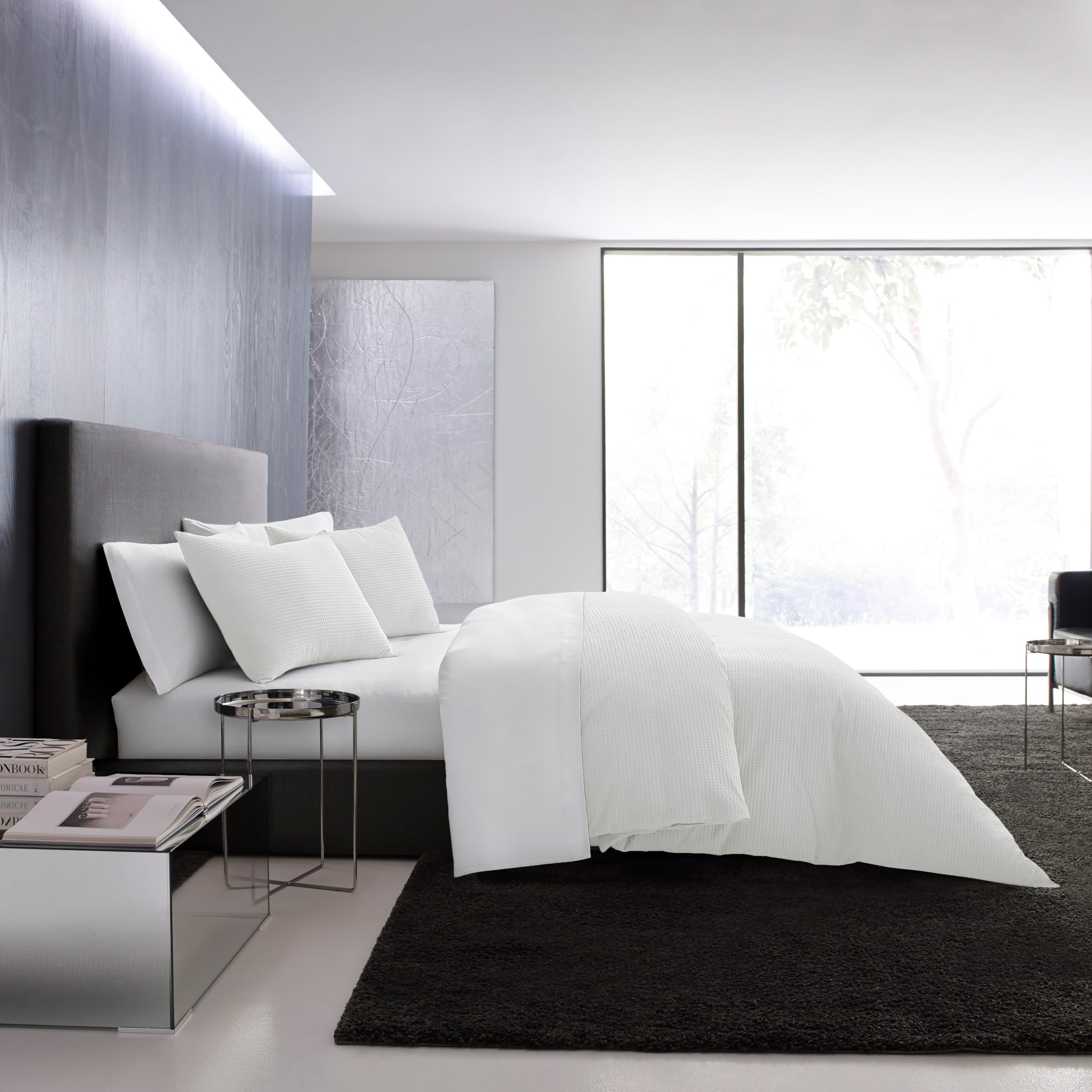 Waffle Pique Cotton Comforter Set Queen White