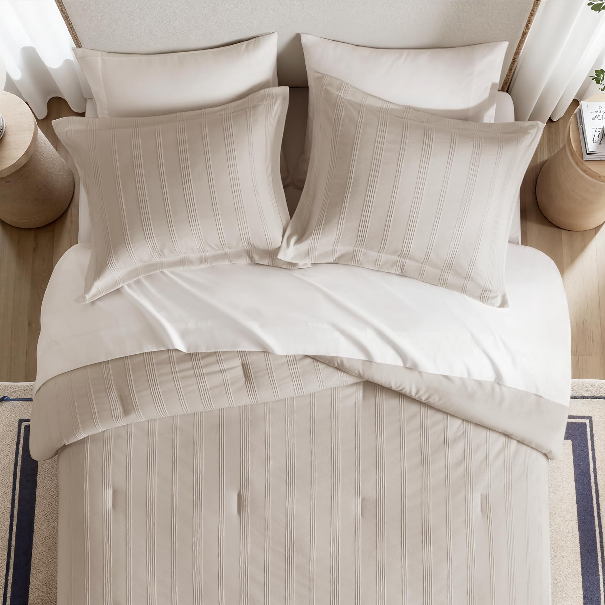 Queen Striped Comforter Set - 7 Piece Bed in a Bag
