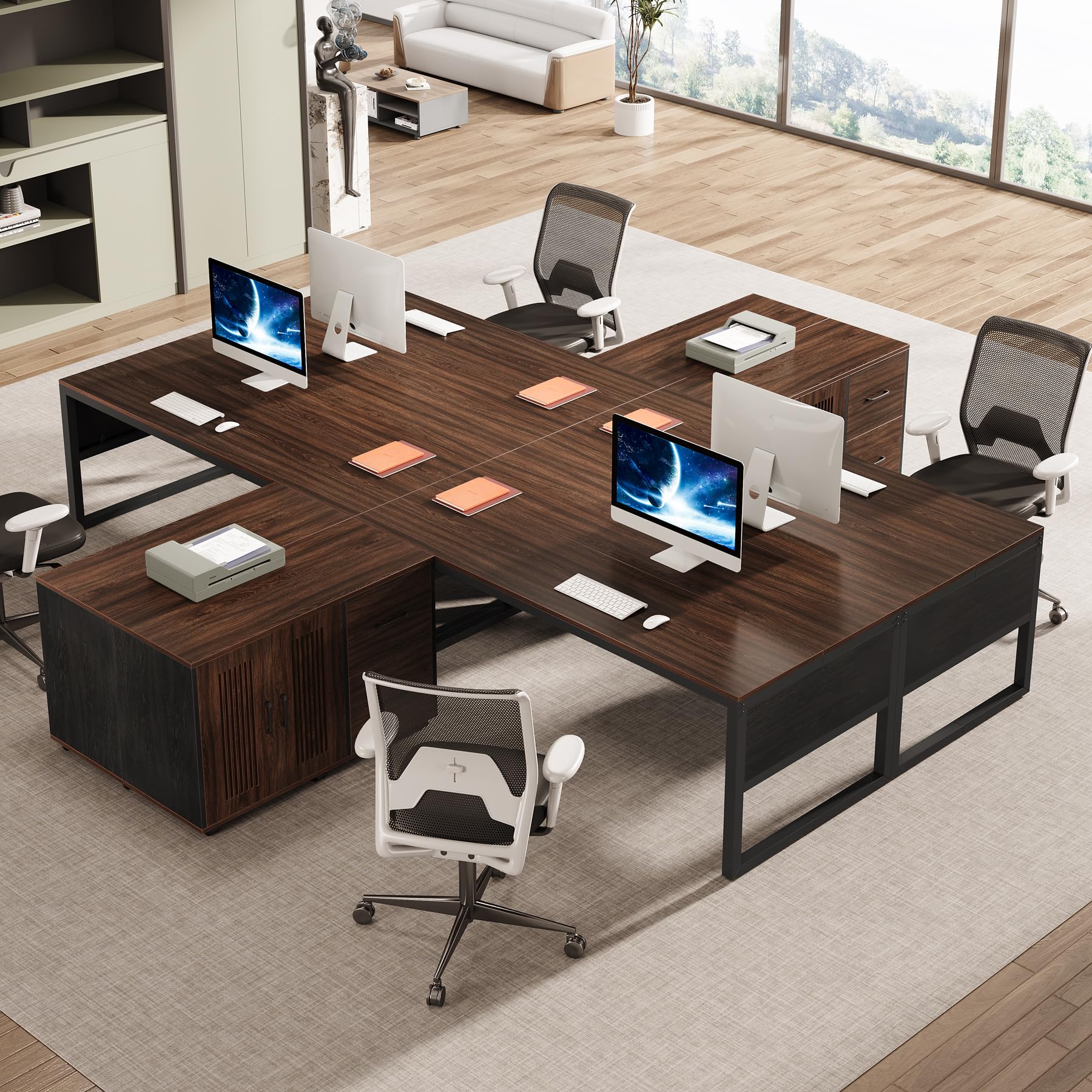 63-Inch L-Shaped Executive Desk with Mobile File Cabinet