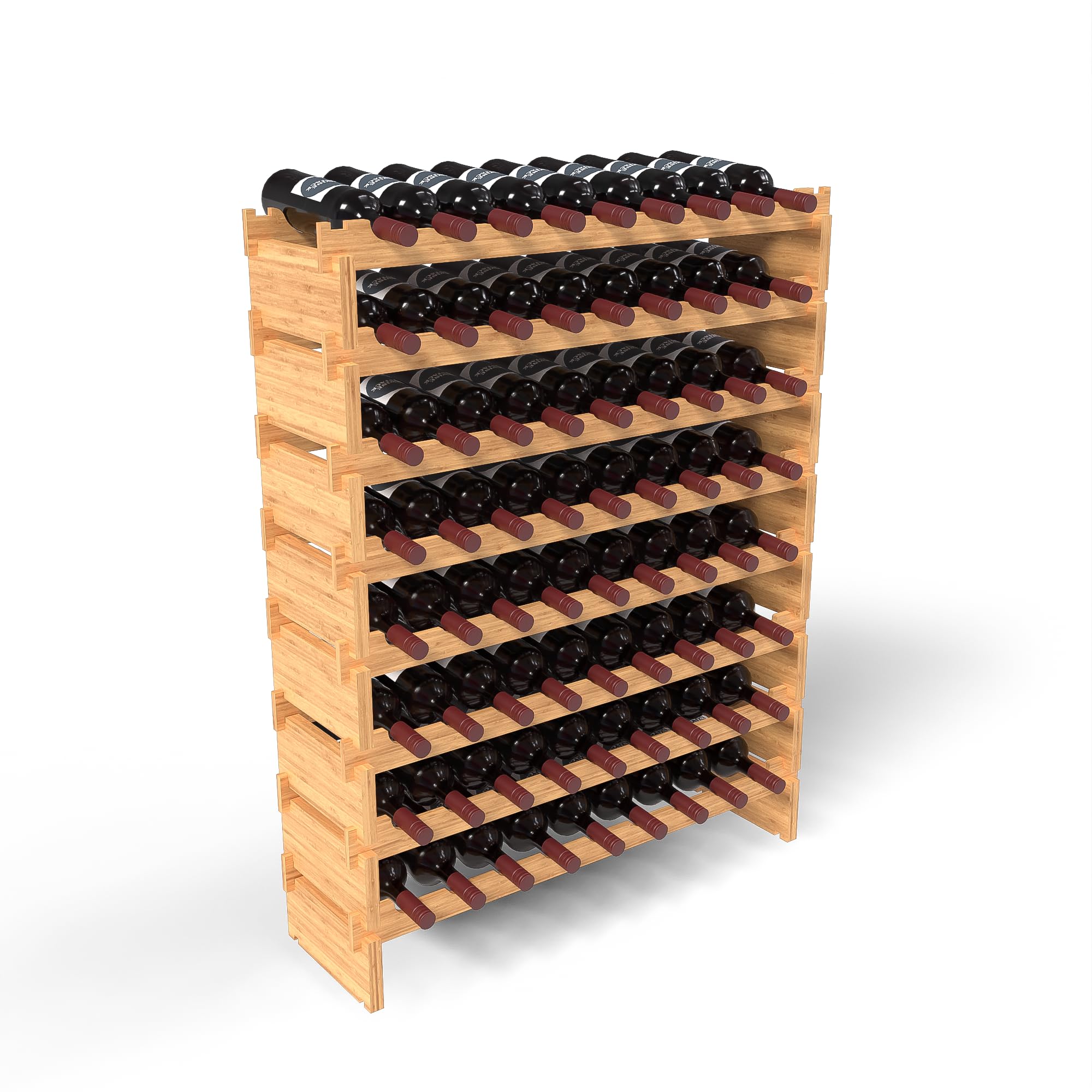 72 Bottle Bamboo Stackable Freestanding Wine Rack