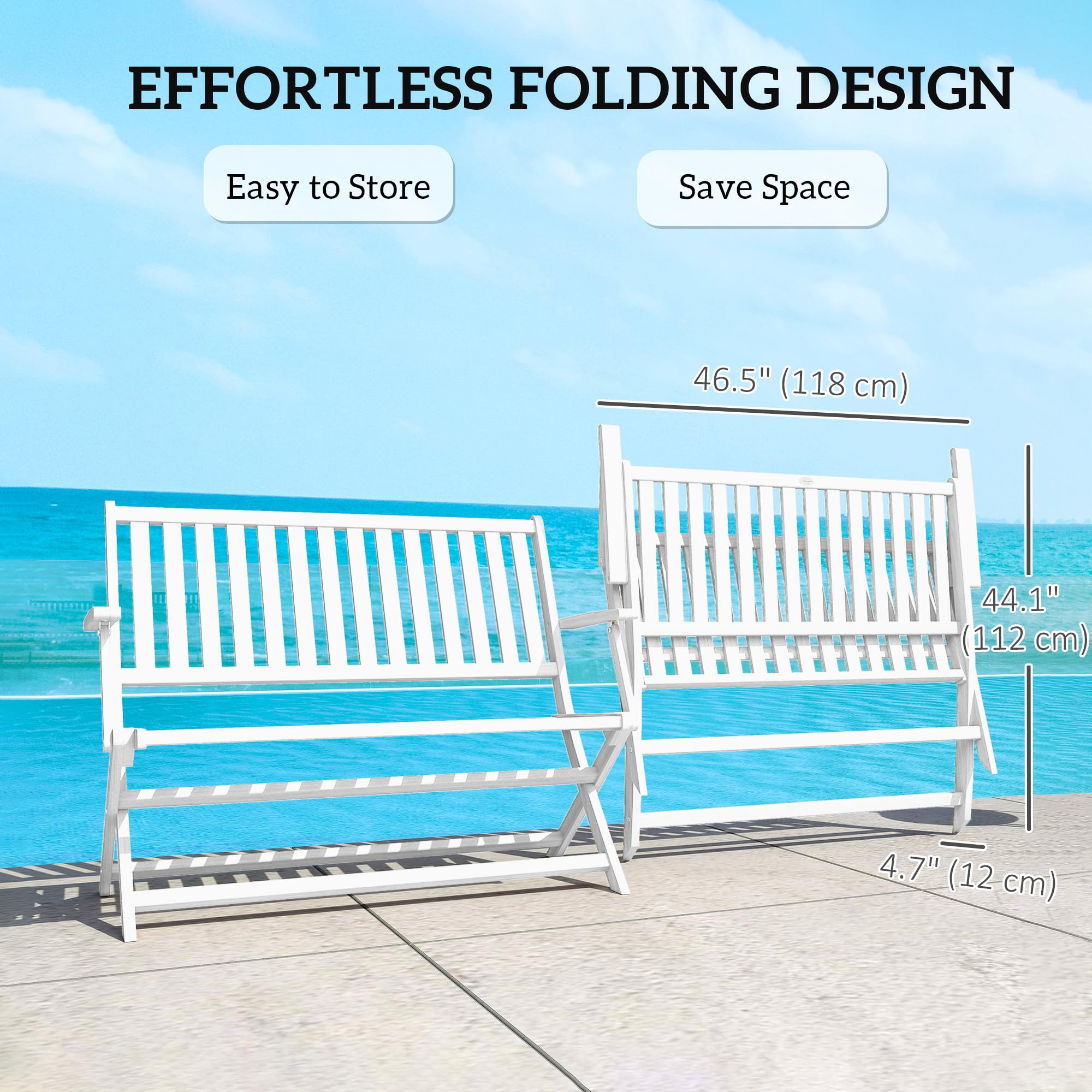 2-Person Foldable Acacia Wood Outdoor Bench