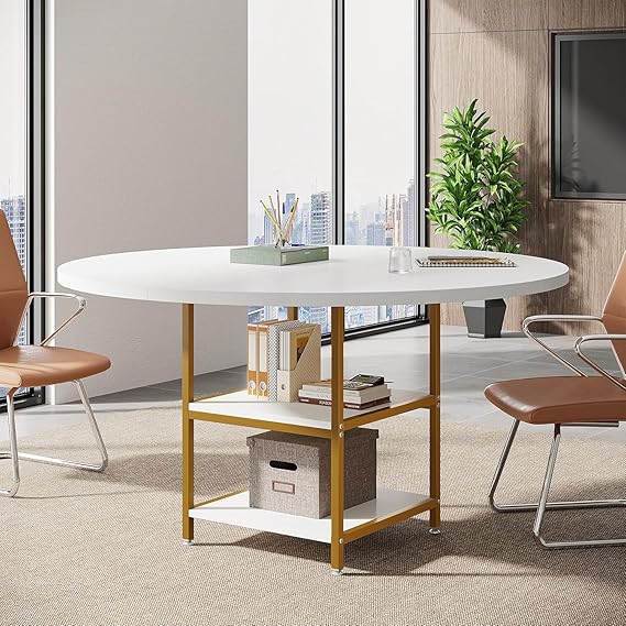 47-Inch Round Conference Table with Storage Shelf