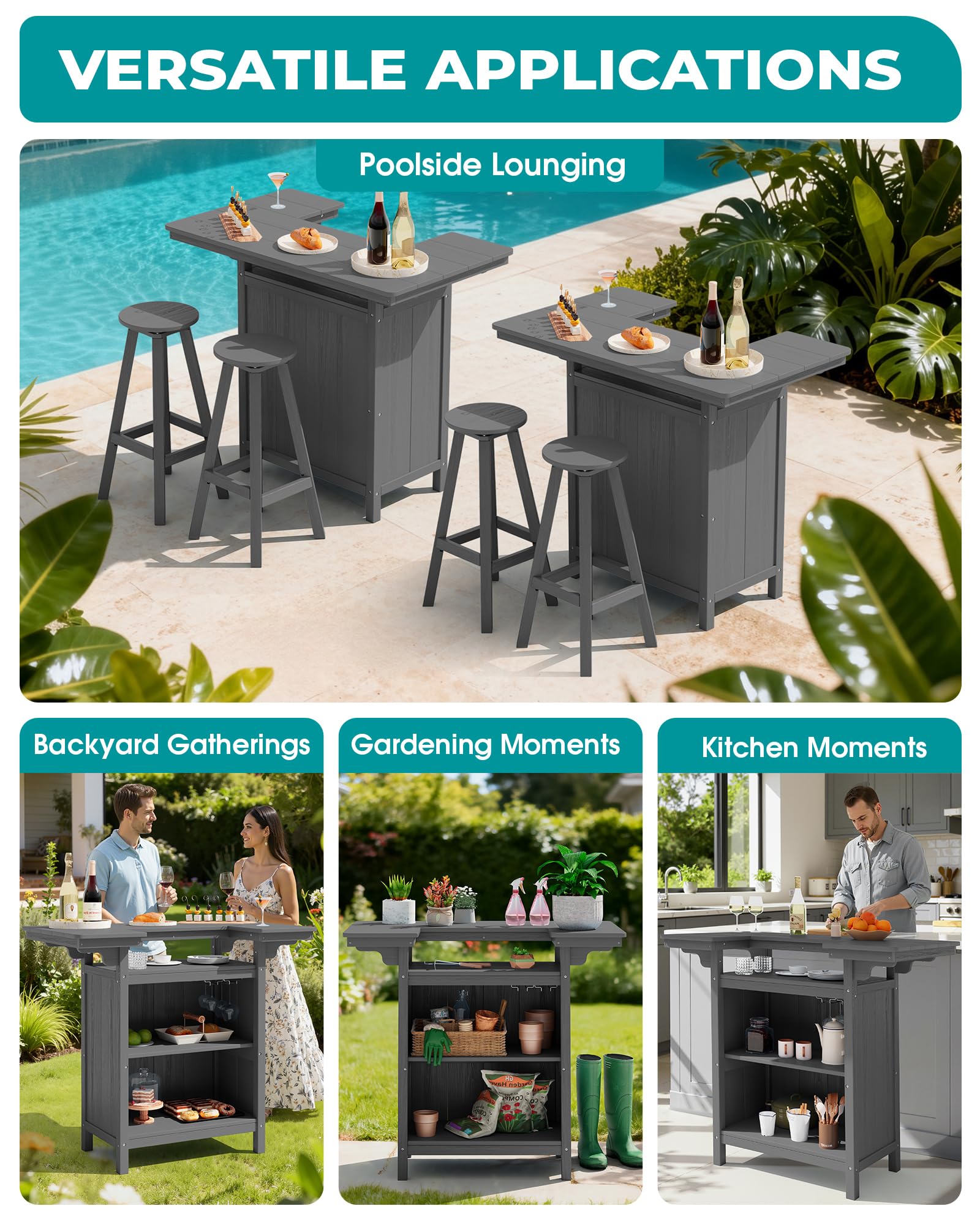 Outdoor Bar Table with 4-Tier Storage