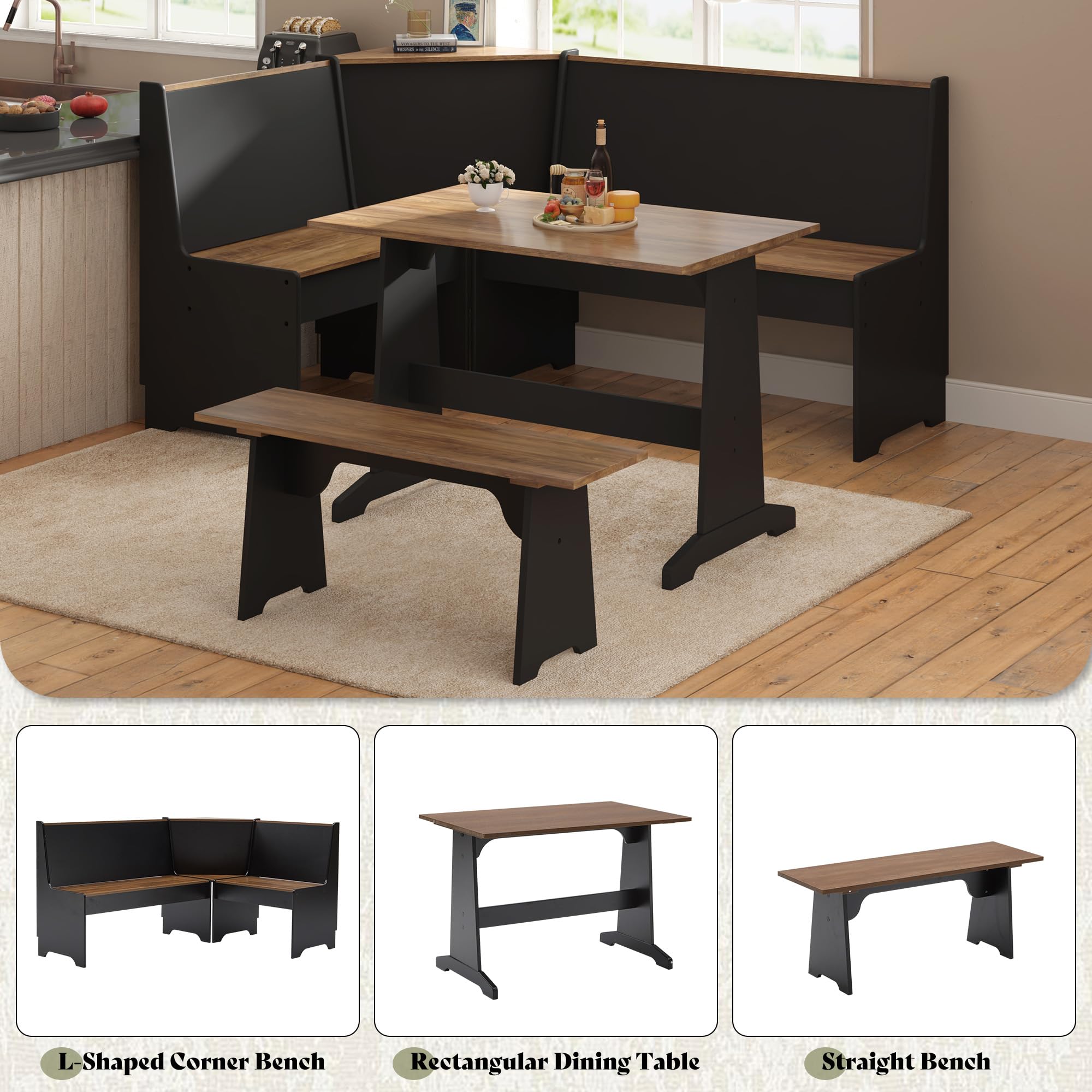 3-Piece L-Shaped Corner Dining Set with Storage