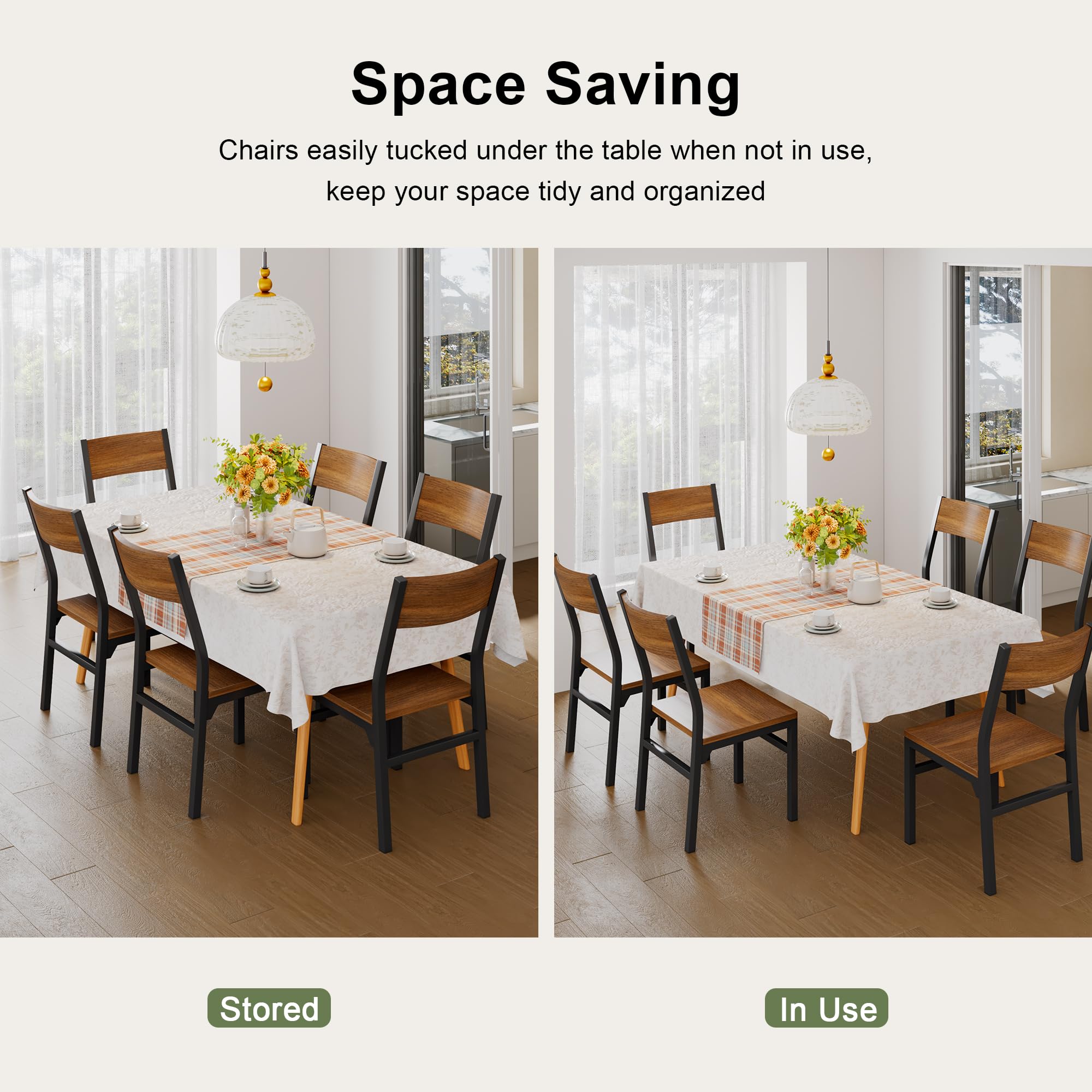 Dining Chairs Set of 6 with Ergonomic Backrest