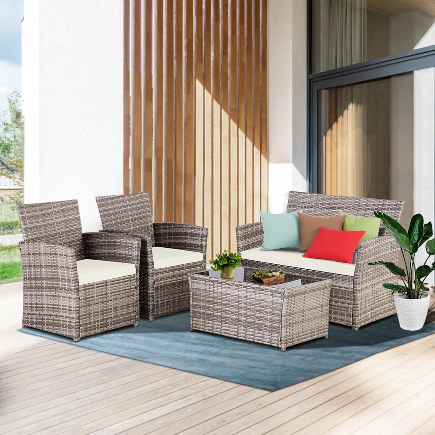 4 Piece Outdoor Patio Furniture Set with Table and Loveseat