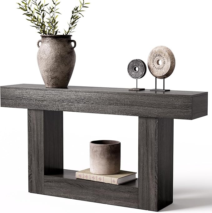 63 Inch 2-Tier Farmhouse Console Table with Heavy Duty Base