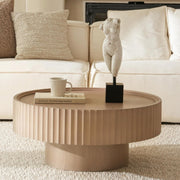 FAME HOME Round Coffee Table, 30.3” Fluted Drum Modern Living Room Table, Circle Wood Gray Center Tables with Storage, Accent Mushroom Shape Coffee Tables for Living Room, Apartment(30.3''L×13.7''H)