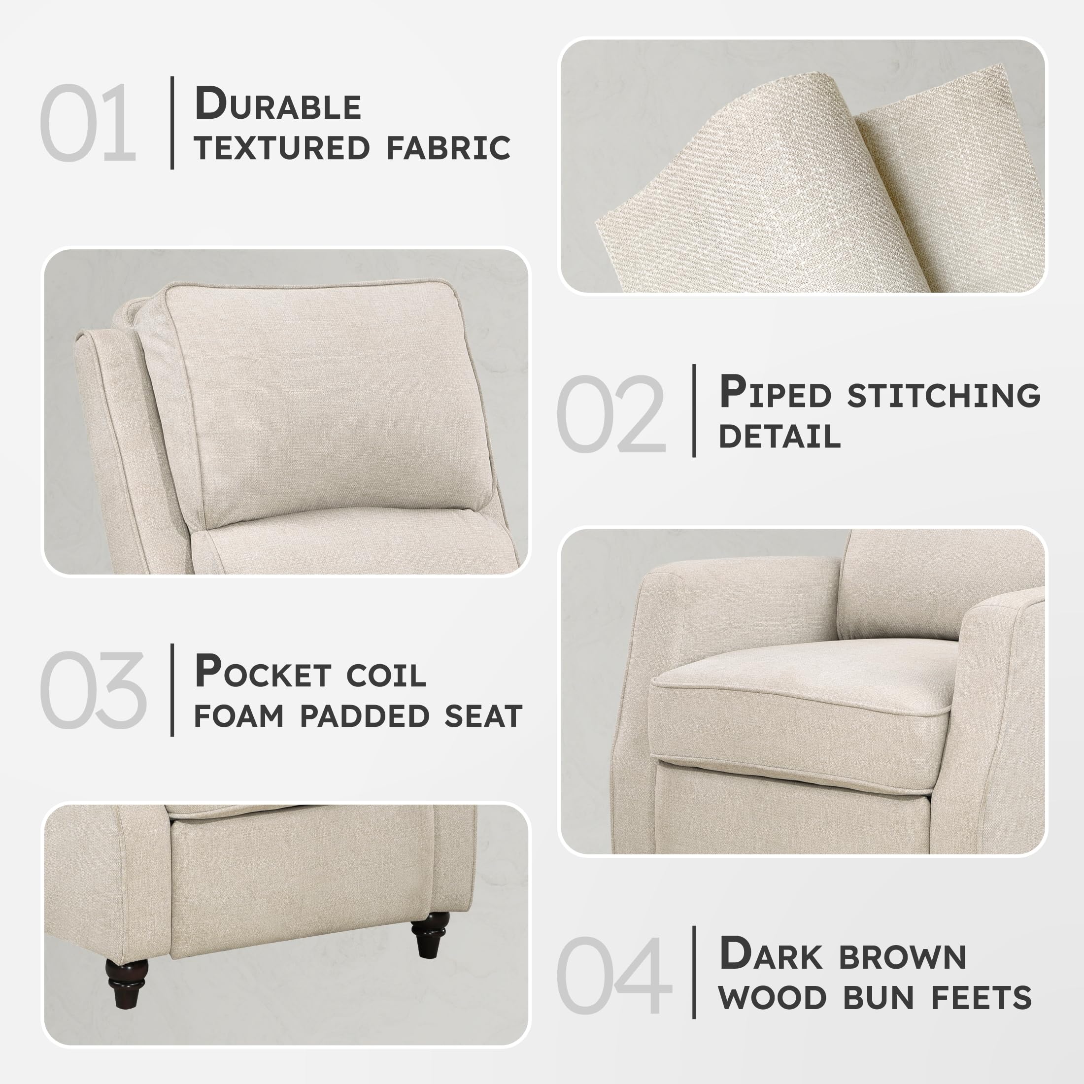 Push Back Recliner Chair - Beige Fabric