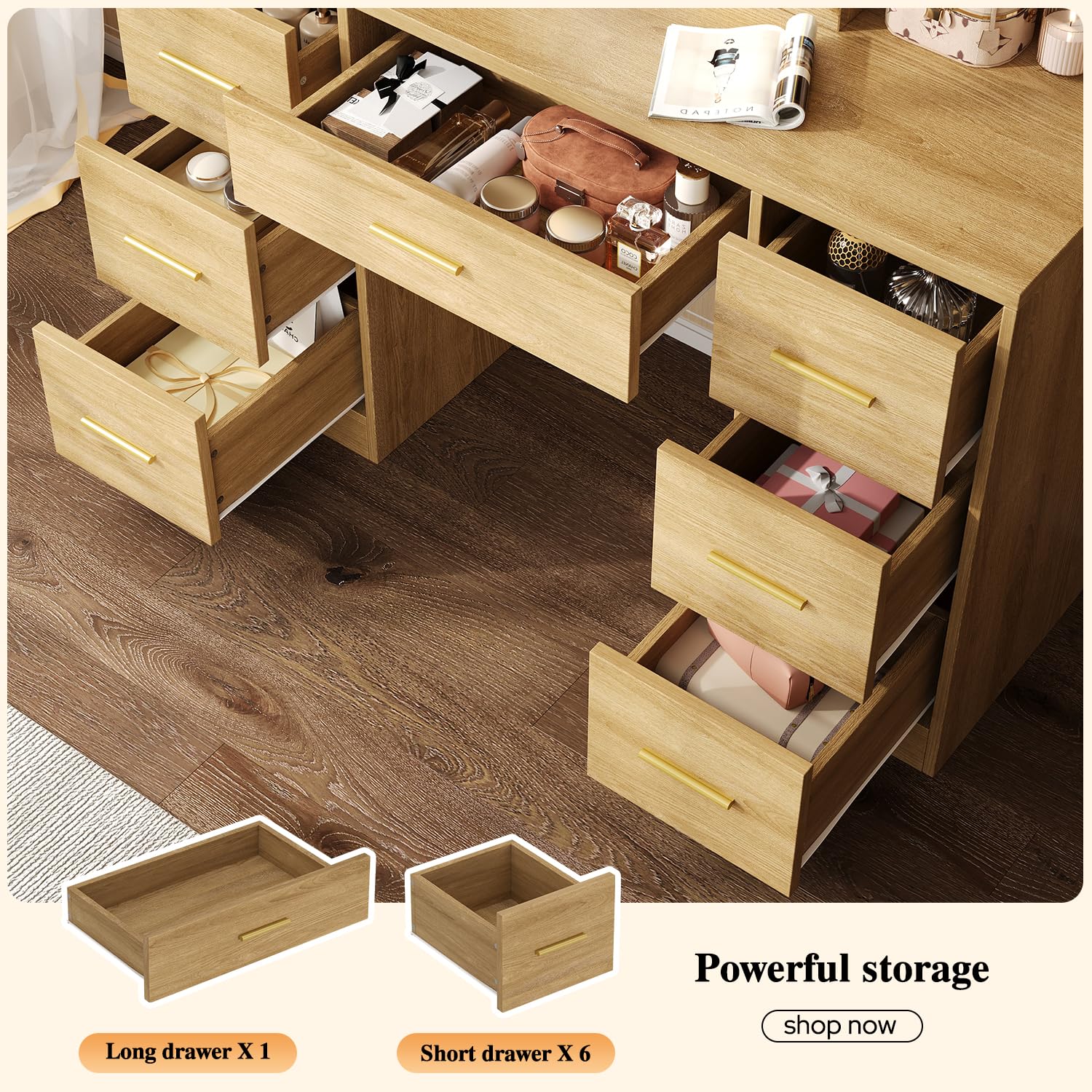 Large Vanity Desk with Mirror and Lights