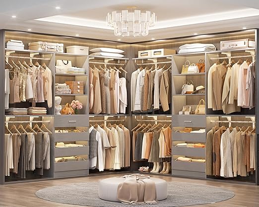 Closet System with Drawers and Hanging Rods