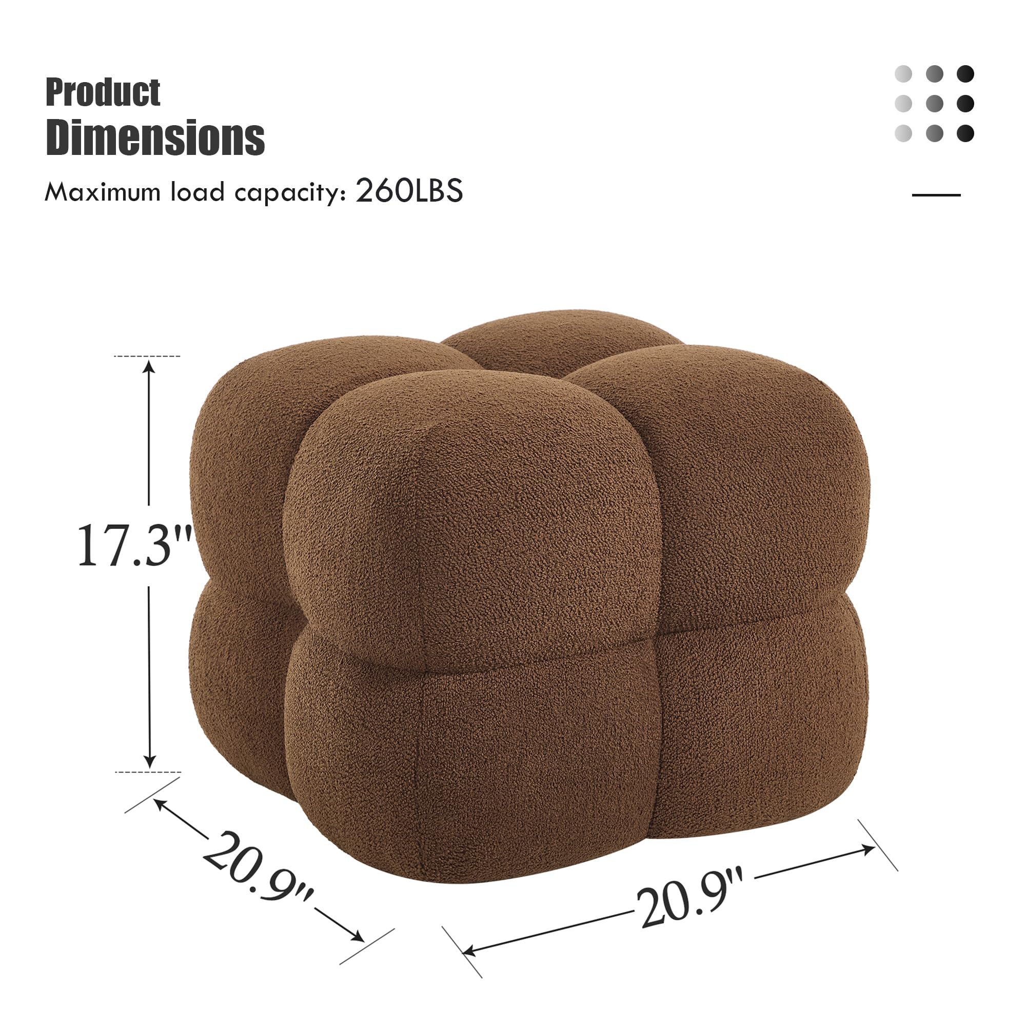 Square Teddy Fleece Ottoman Rust Brown