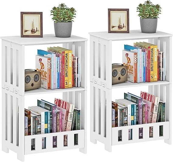 3-Tier White End Table with Storage