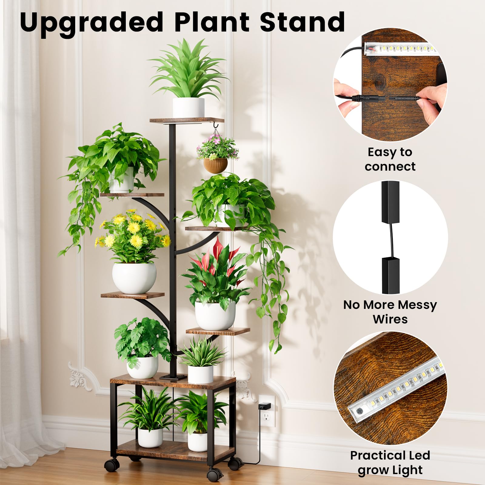 7-Tier Plant Stand with Grow Lights and Wheels