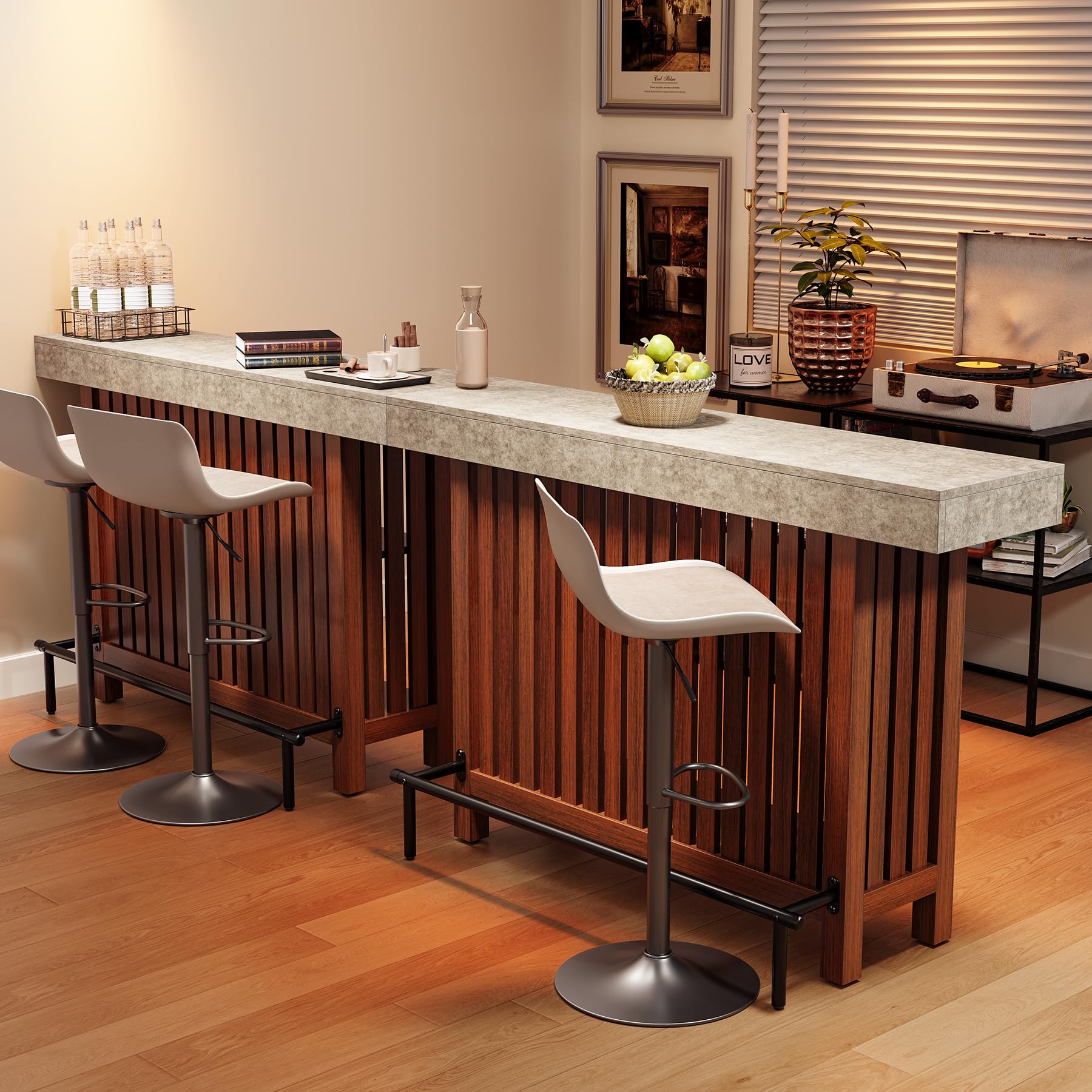 63-Inch Home Bar Table with 2-Tier Storage