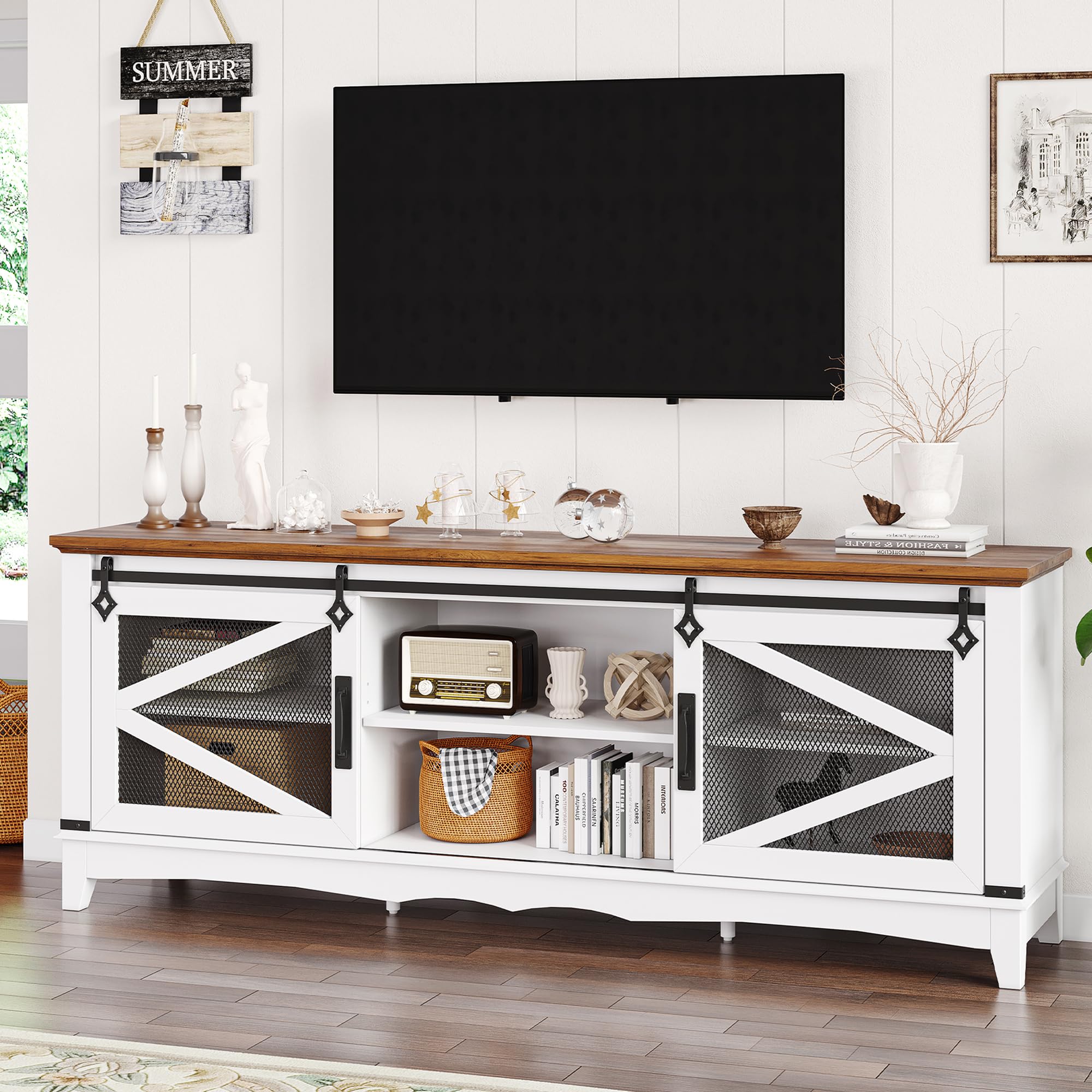 Modern TV Stand 65 Inch Entertainment Center with Sliding Barn Doors