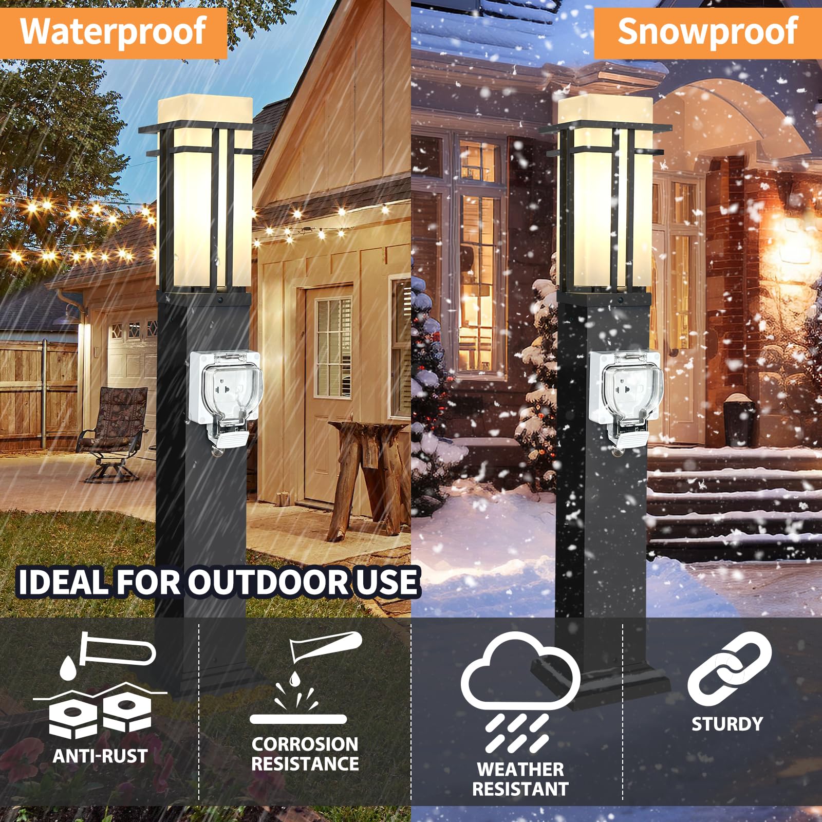 Outdoor Lamp Post with Outlet 40" Waterproof