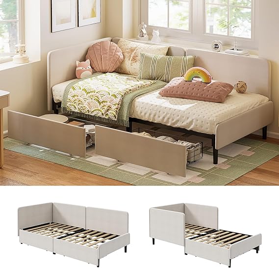Twin Daybed with Storage Drawers and Safety Rails