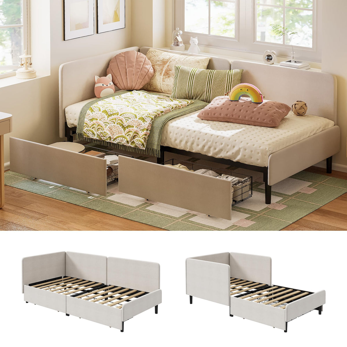 Twin Daybed with Storage Drawers and Safety Rails