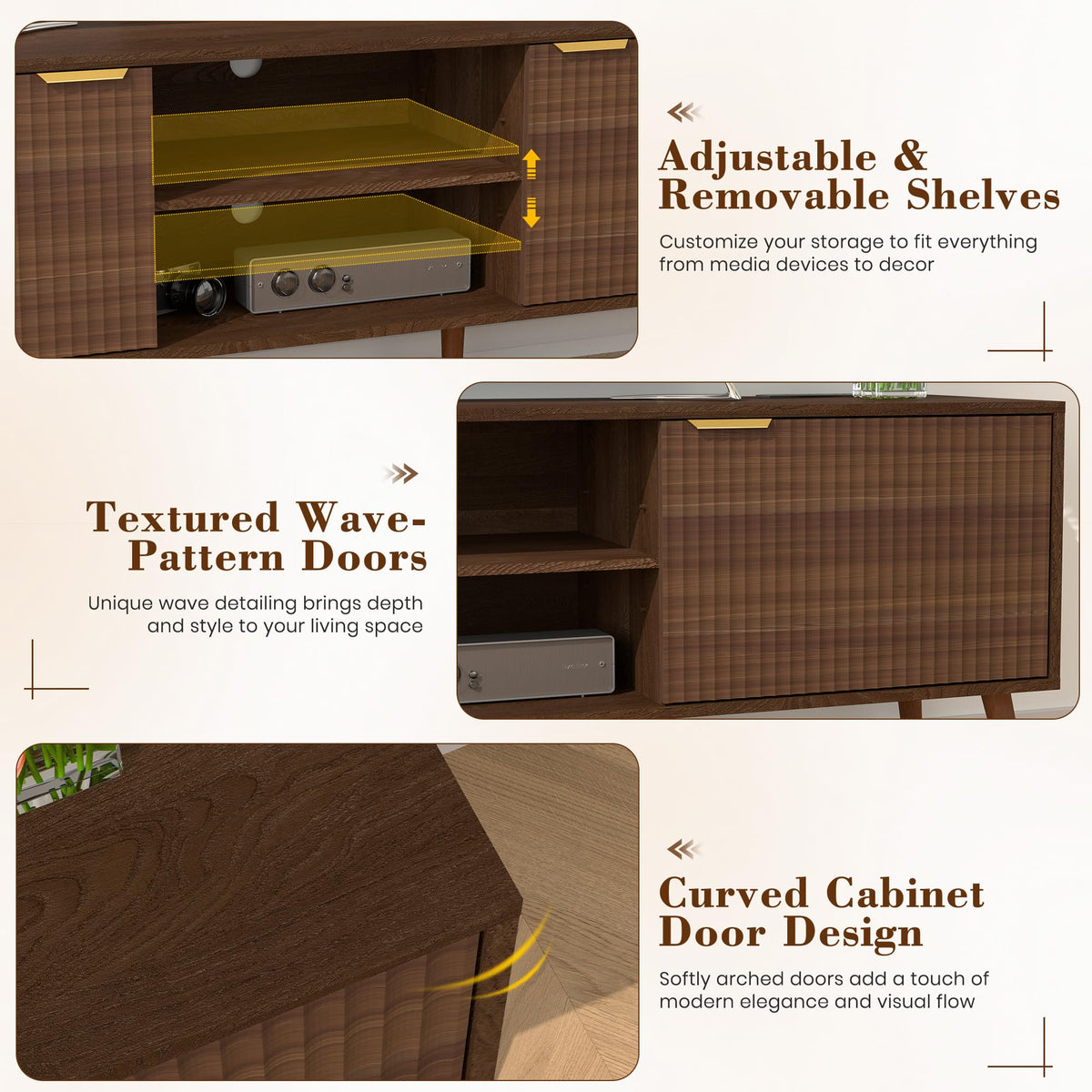 TV Stand with Power Outlet for 55-70 Inch TVs