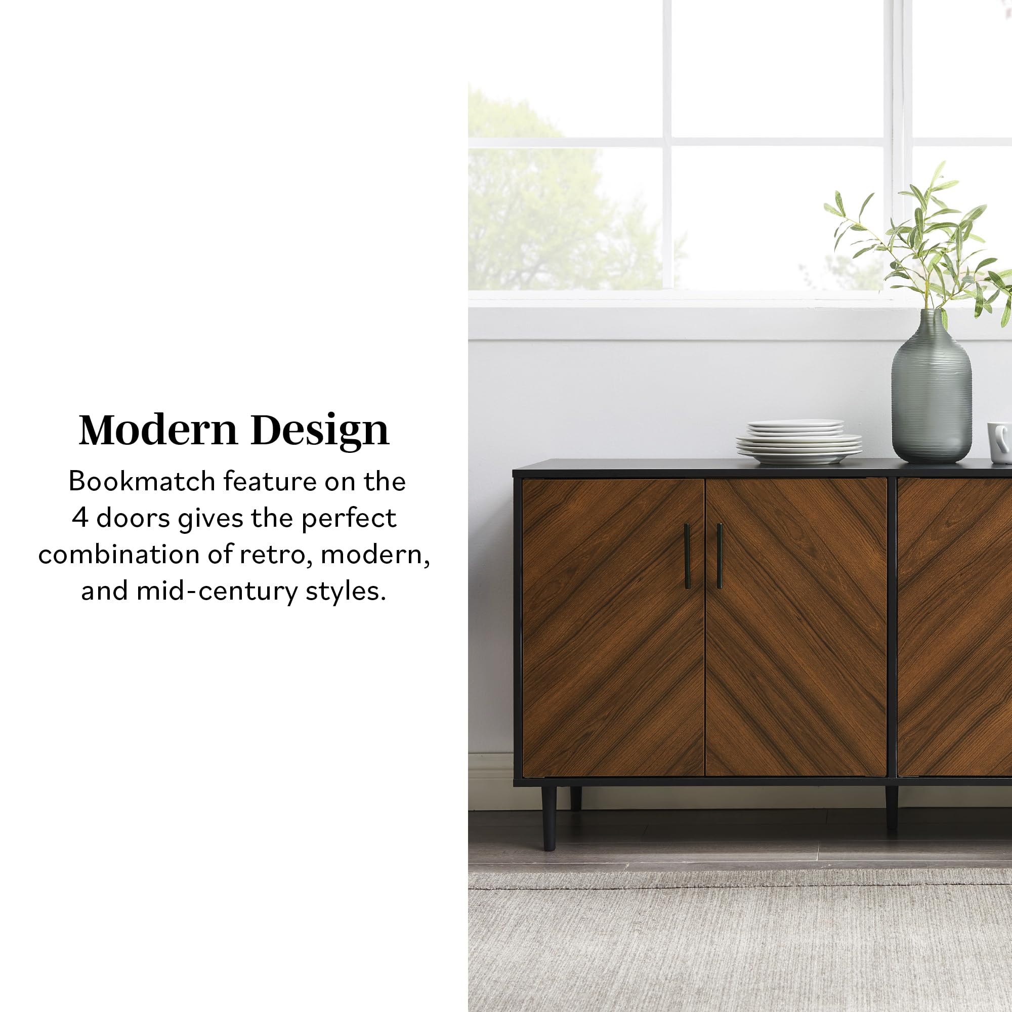 58-Inch Bookmatch Buffet Sideboard with Storage